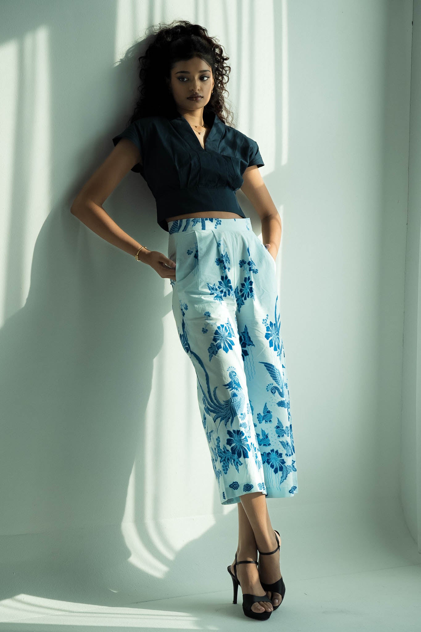 STUDIO GYPSIED | Batik Wide Leg Pants In Merak Porcelain