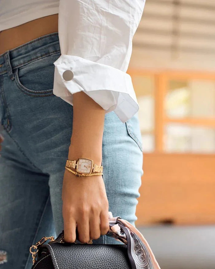 BLACK BY BLUE BRAVE | THCN Tยท II White Mother-of-Pearl Dial Gold Bracelet Watch