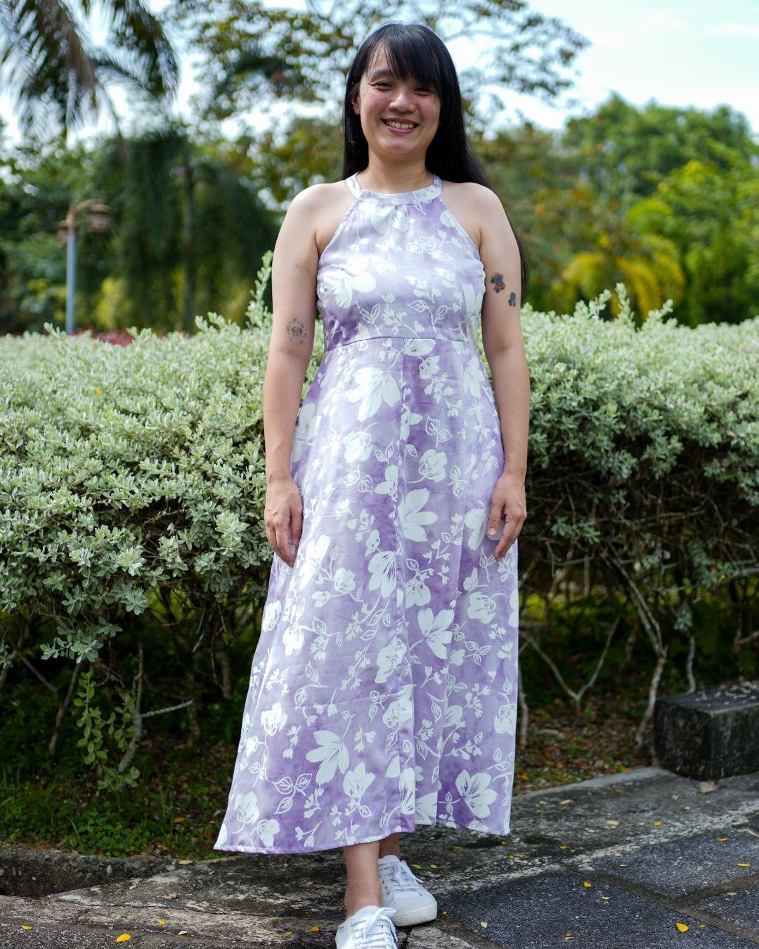 NIMBU | Eden Lavender Purple Women's Long Halter Dress in Muslin Cotton