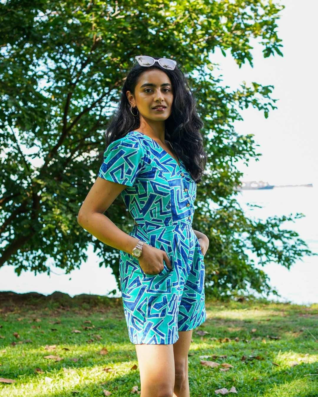NIMBU | Nixi Women's Playsuit In Geometric Blue
