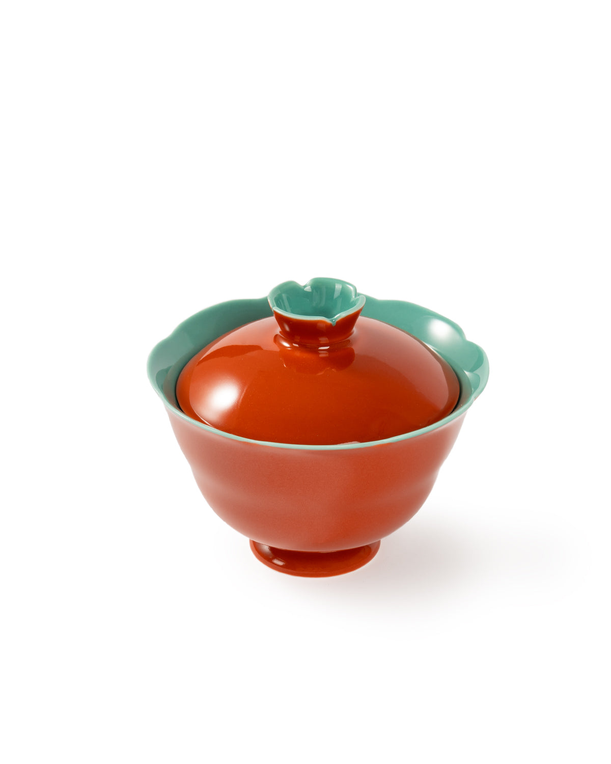 CRAFILAB | Brick Red & Turquoise Tall Fluted Lidded Bowl