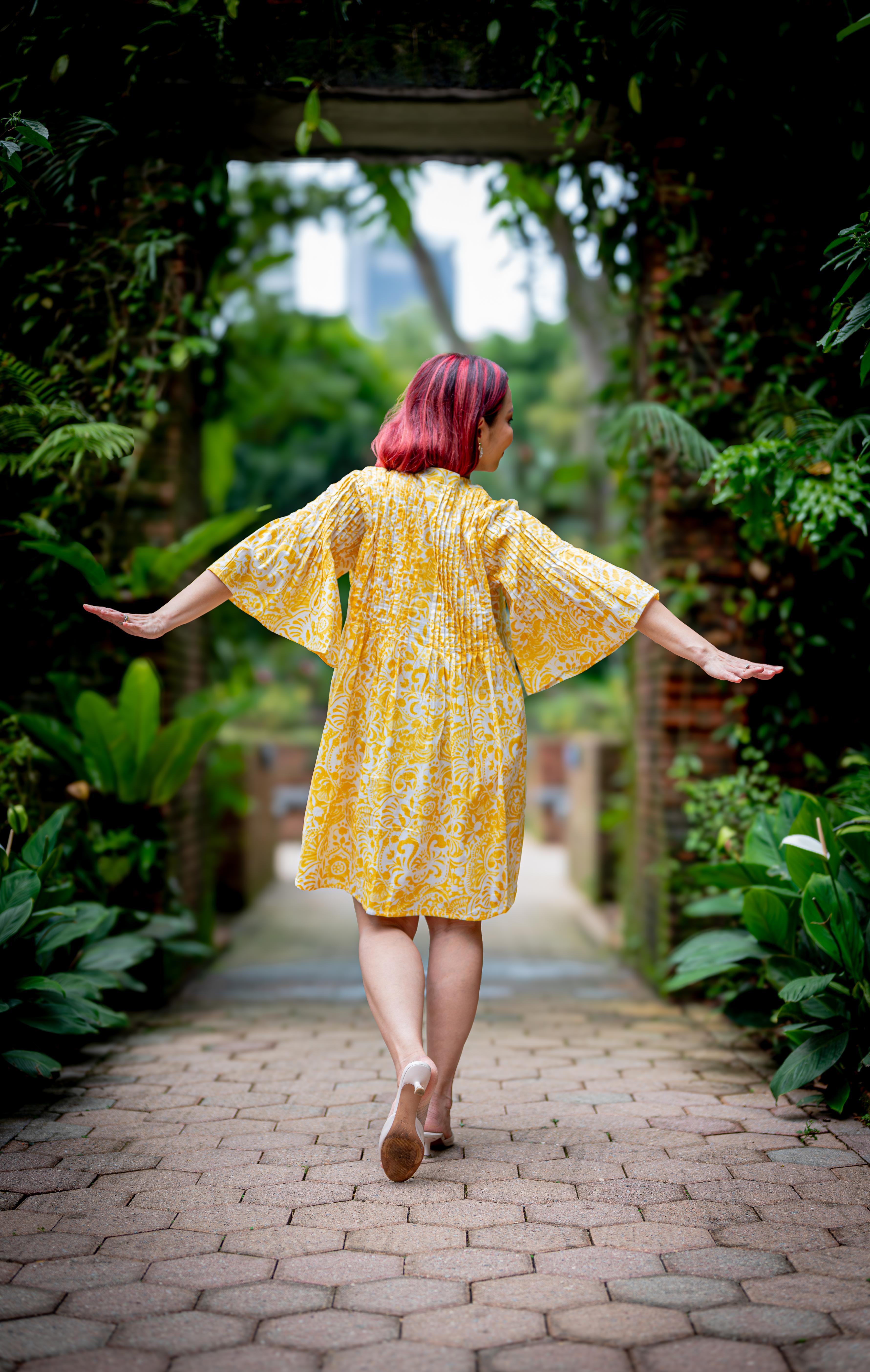 NIMBU | Kyra Breezy Womens Pintuck Dress in Nimbu Yellow