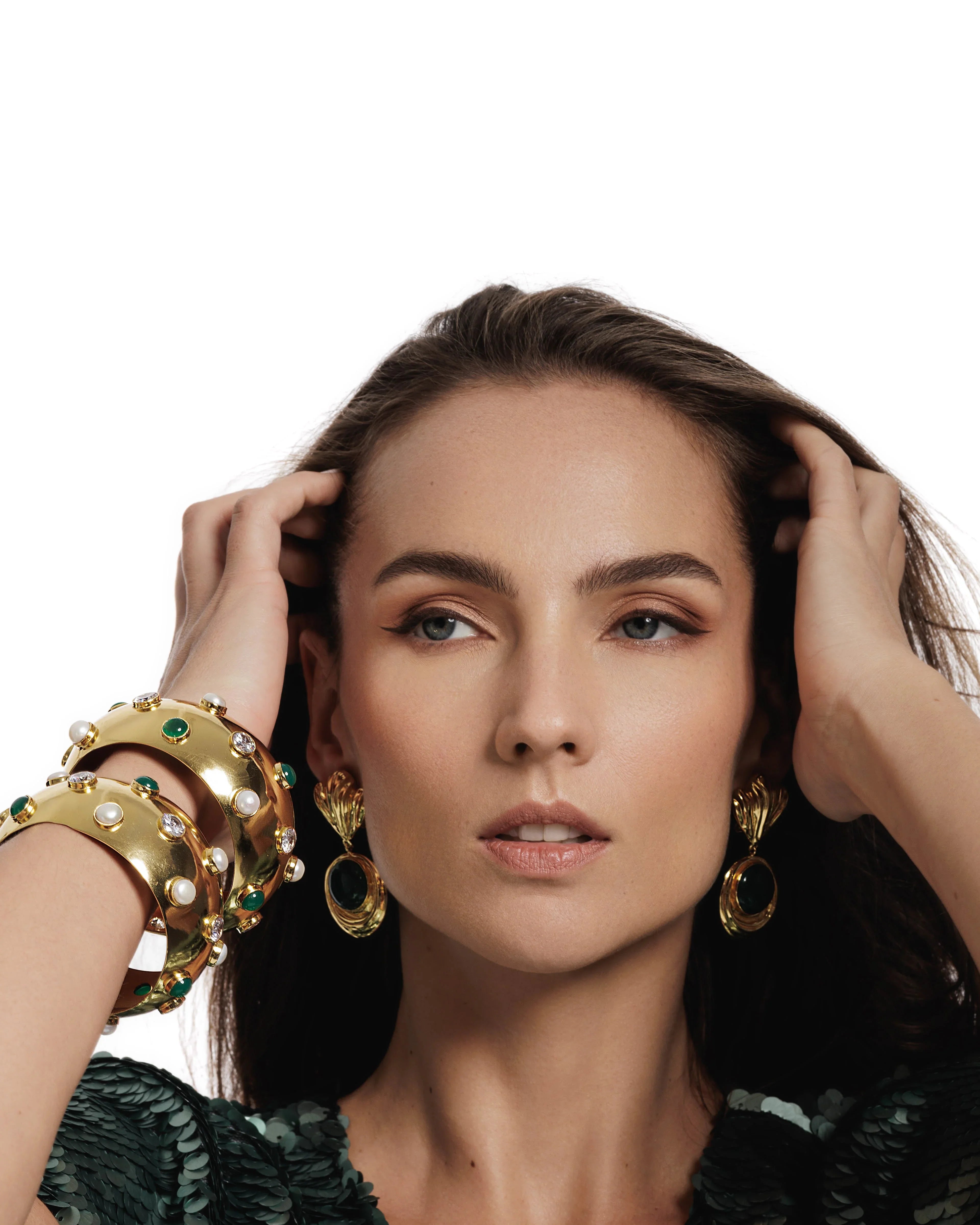 BOHEME BY VERO | Festive Bangle - Green Onyx & Pearls & Zircons