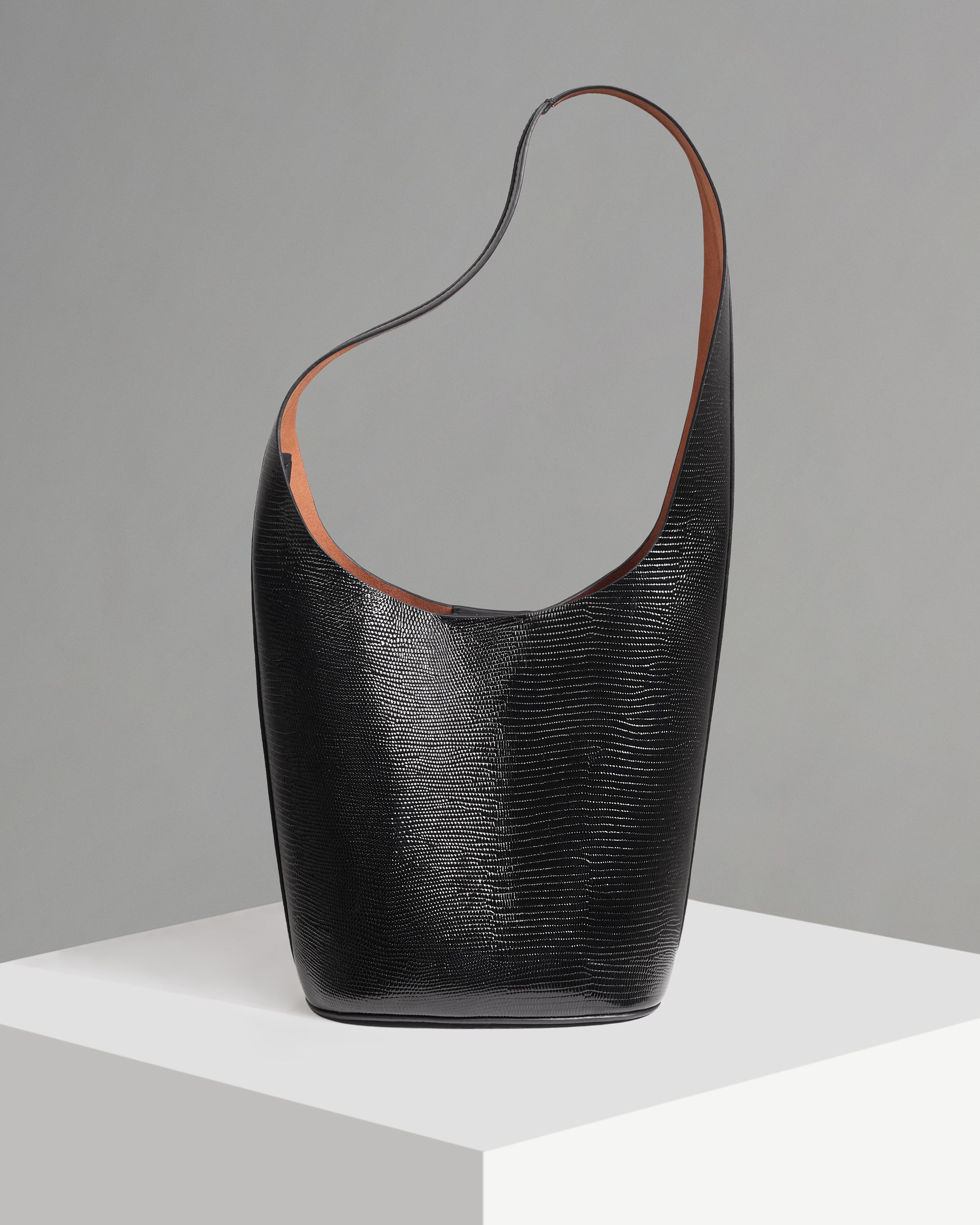 WU HAUS | Vessel Black Lizard Cow Embossed Bucket Bag