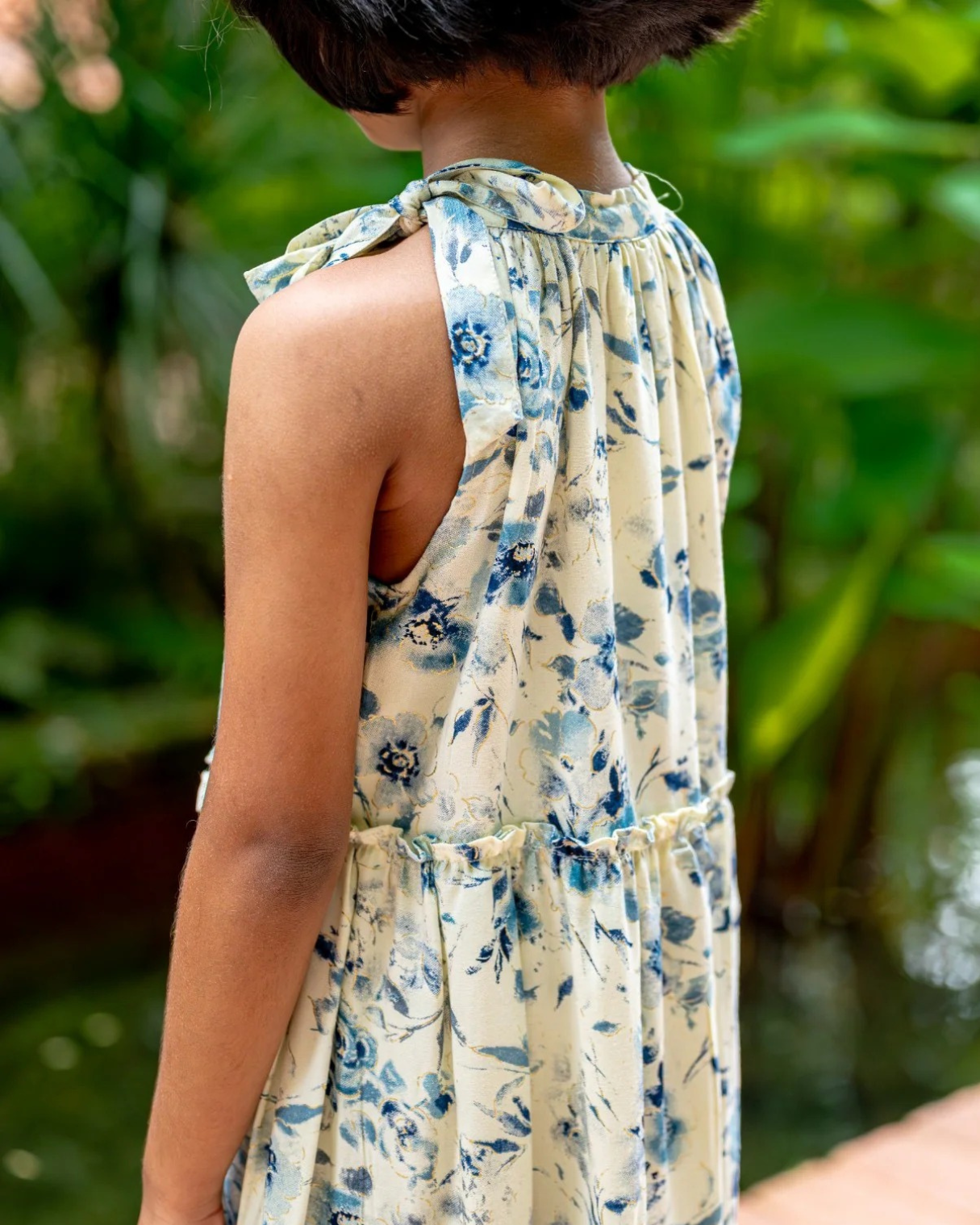 NIMBU | Elsa Girls Blue Flowy Dress in Muslin Cotton