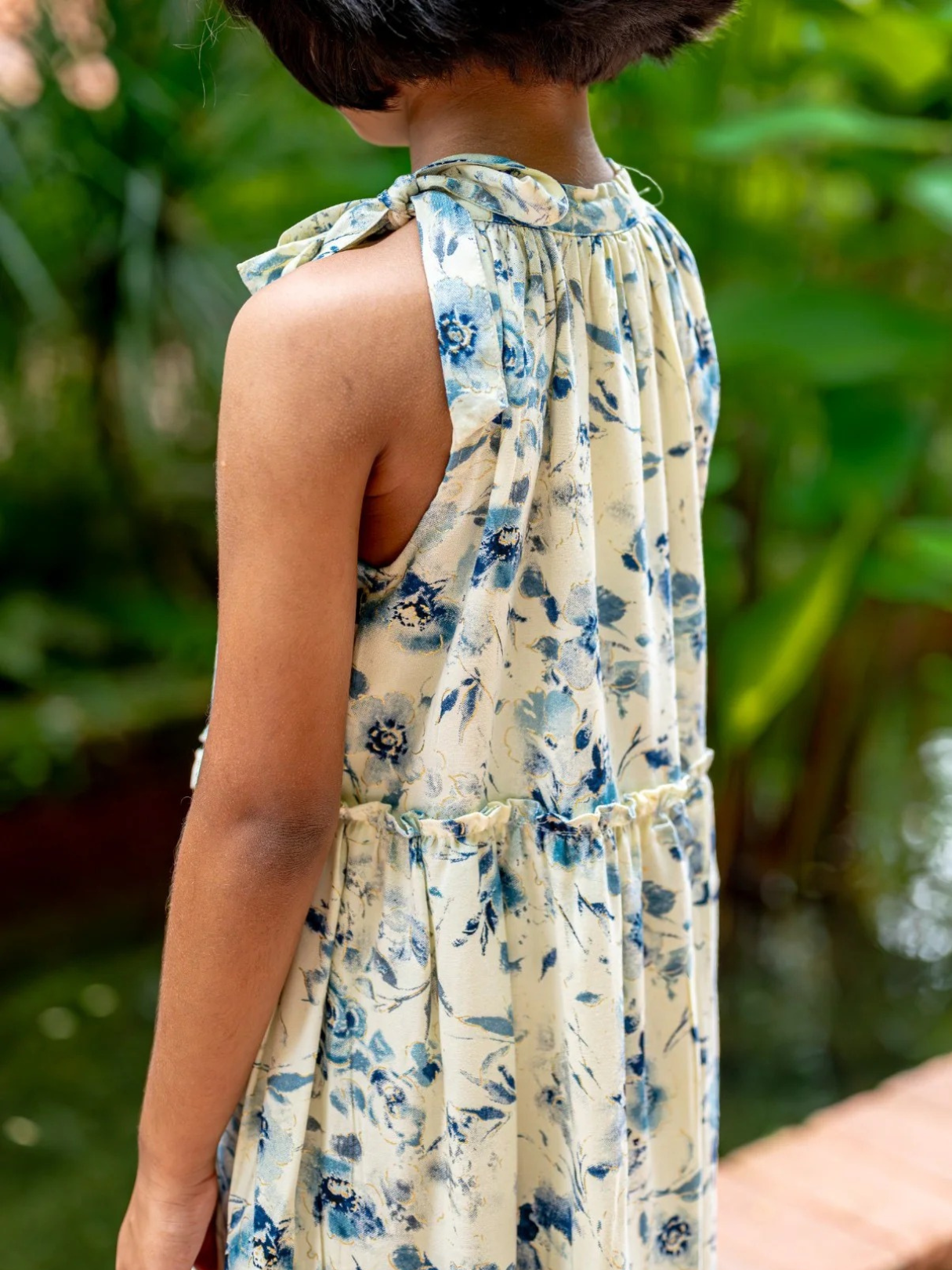 NIMBU | Elsa Girls Blue Flowy Dress in Muslin Cotton
