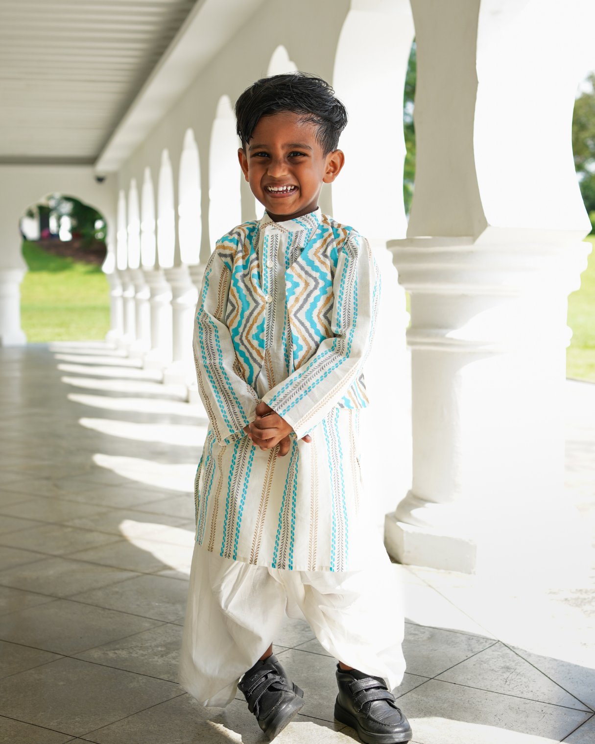 NIMBU | Gul Blue Boys Kurta Dhoti Jacket In Cotton