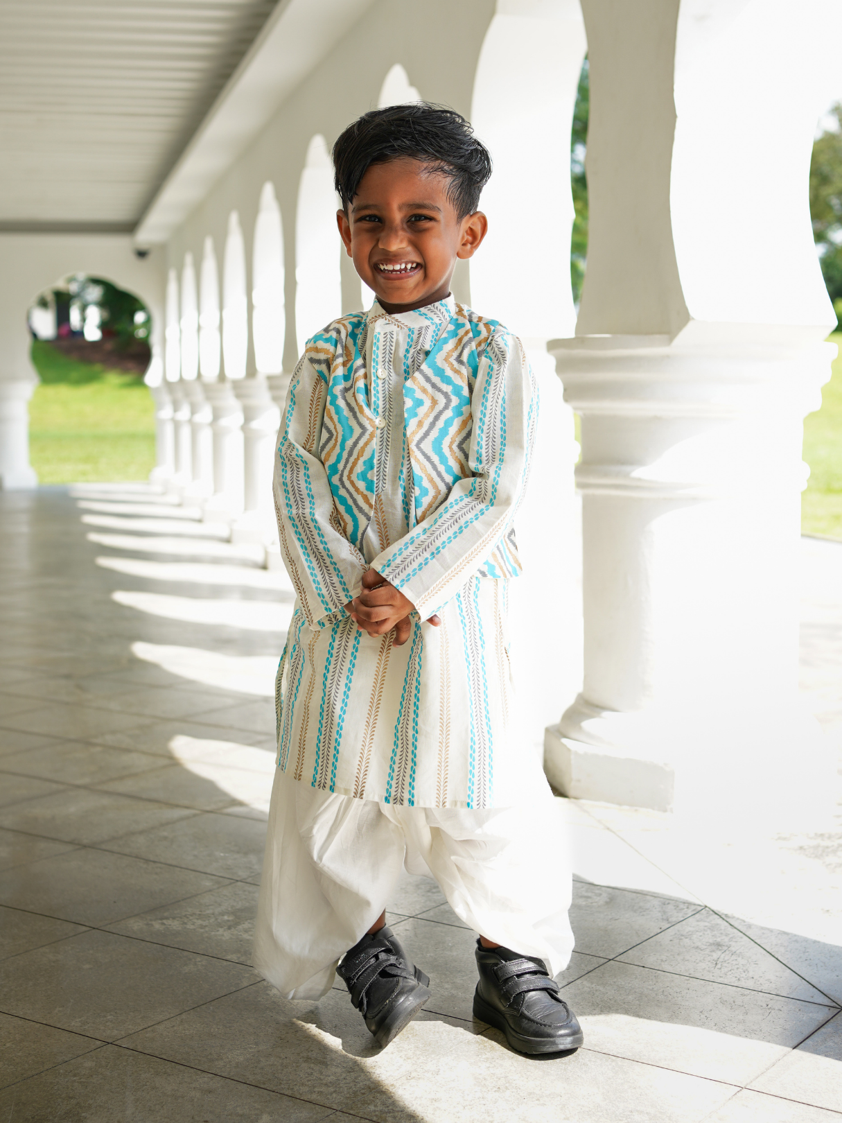 NIMBU | Gul Blue Boys Kurta Dhoti Jacket In Cotton