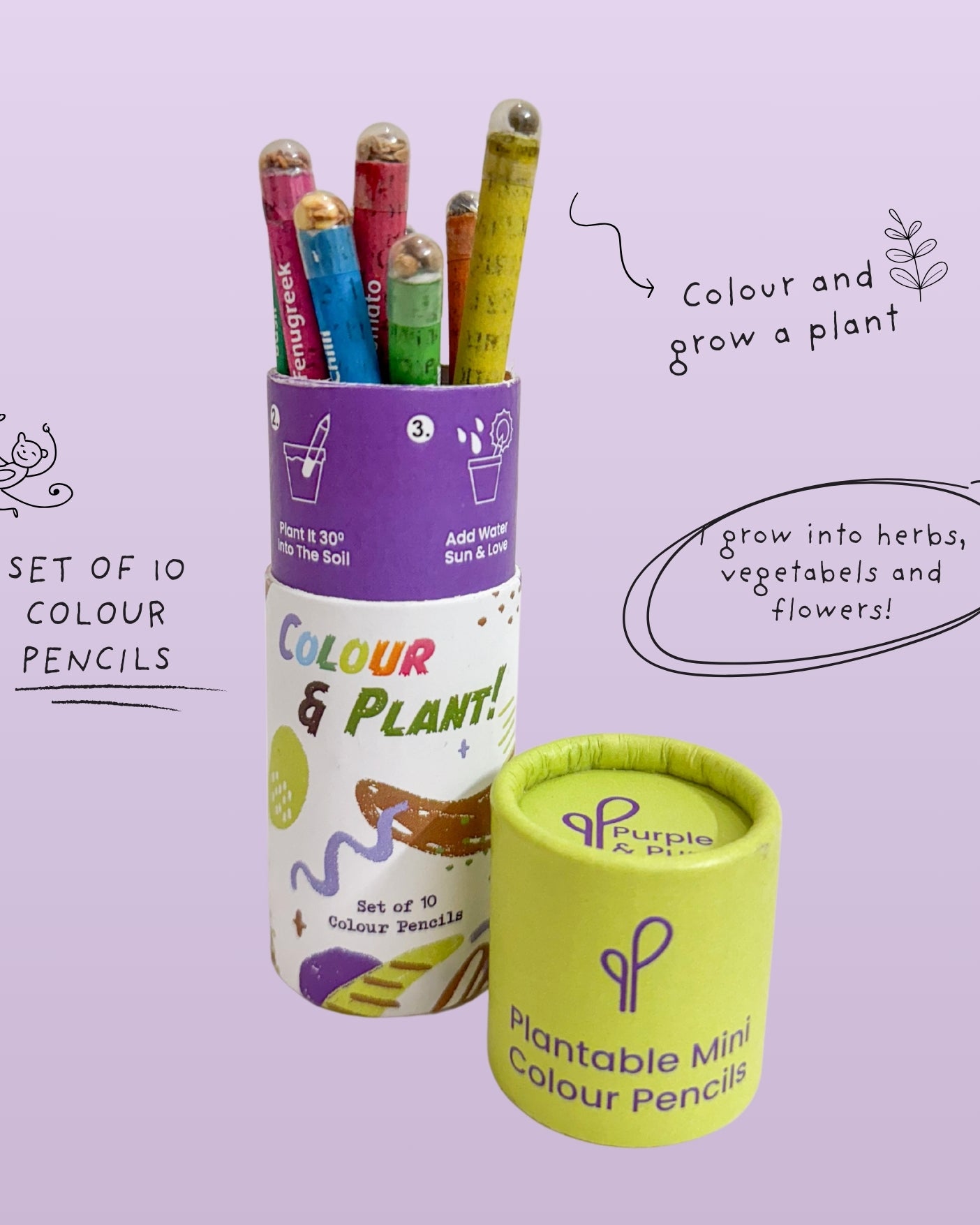 PURPLE AND PURE | Plantable Seed Coloured Pencils (Set of 10)