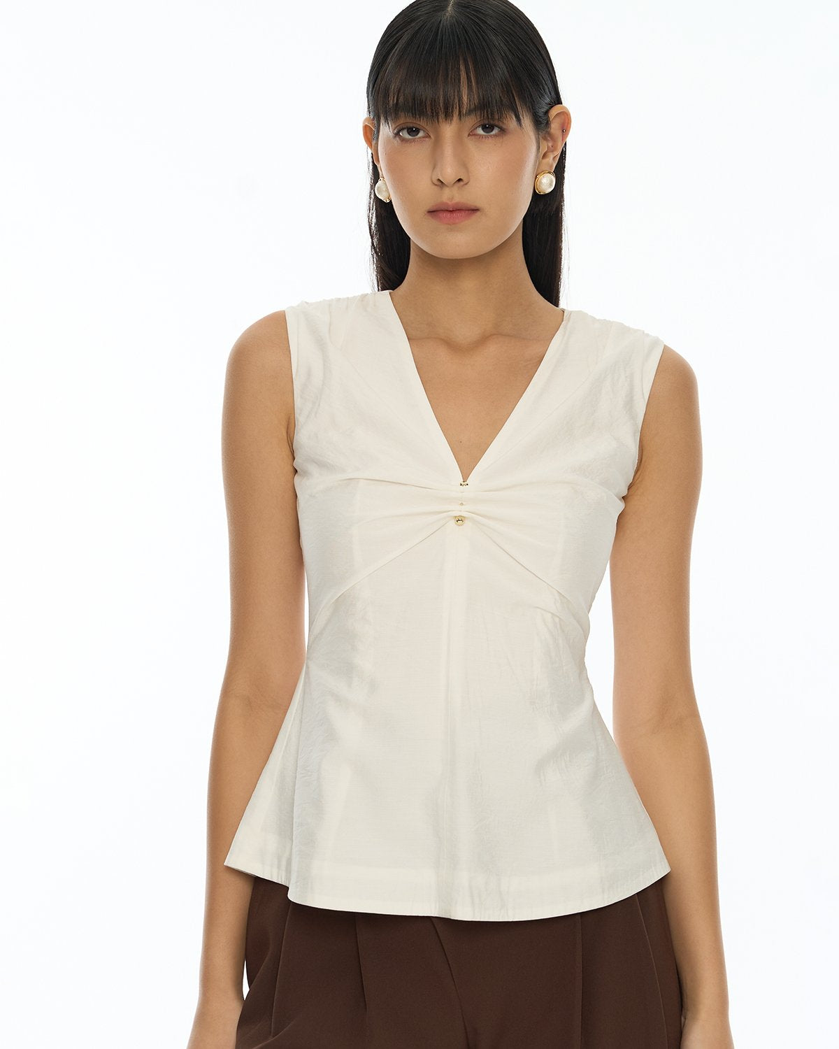 DRESSINGPAULA | Front Gathered V-Neck Top