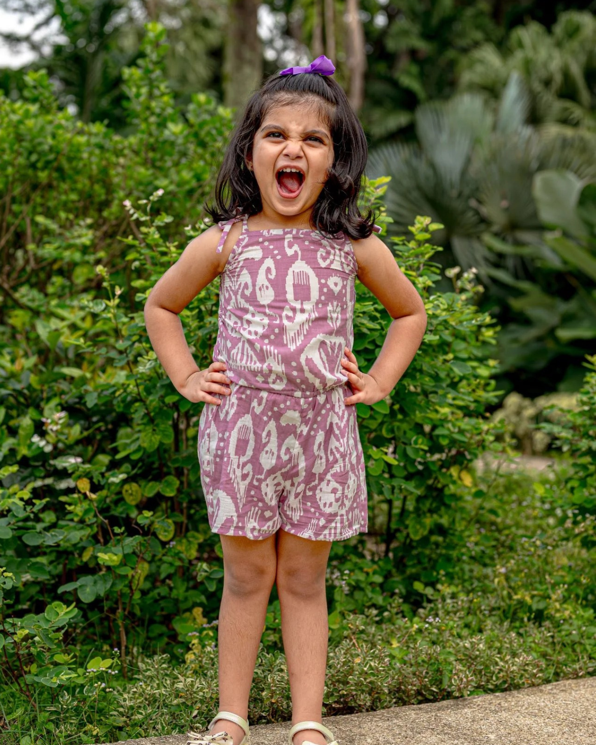 NIMBU | Ankara Mauve Girls Cotton Playsuit