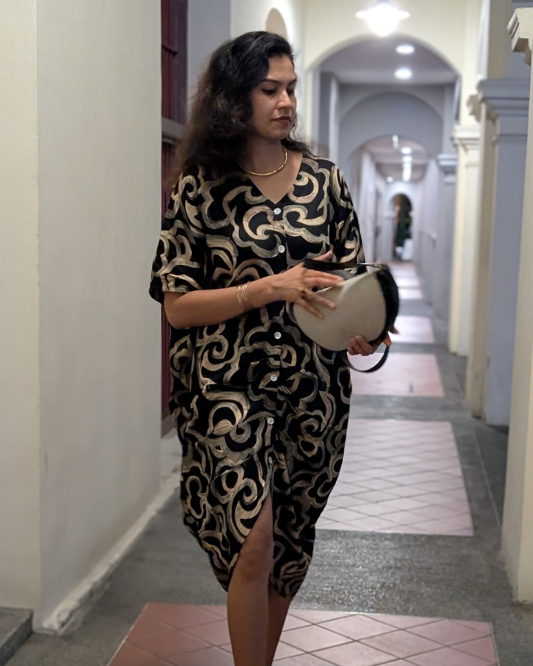 NIMBU | Mira Noir Black Women Ruched Kaftan In Cotton