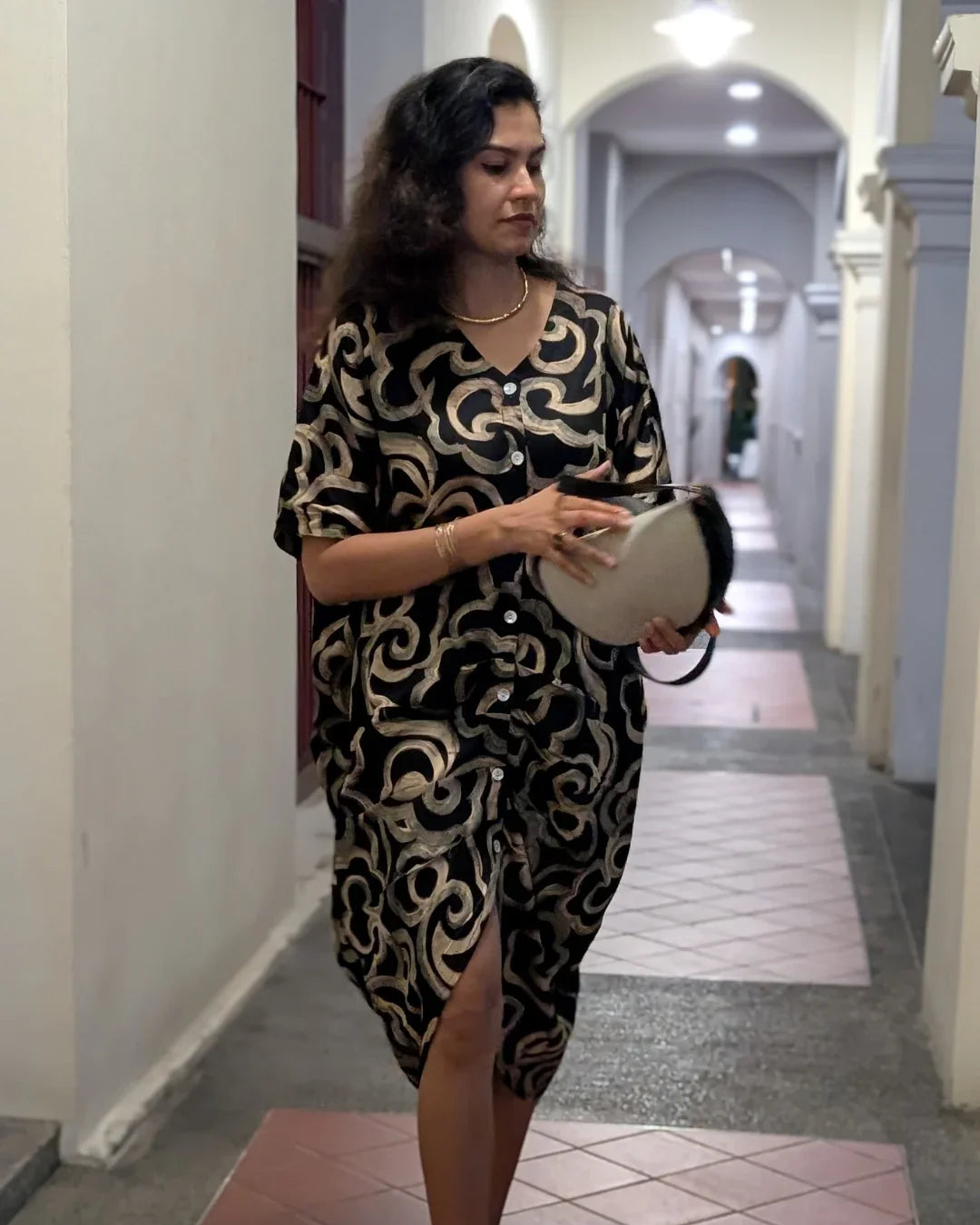 NIMBU | Mira Noir Black Women Ruched Kaftan In Cotton