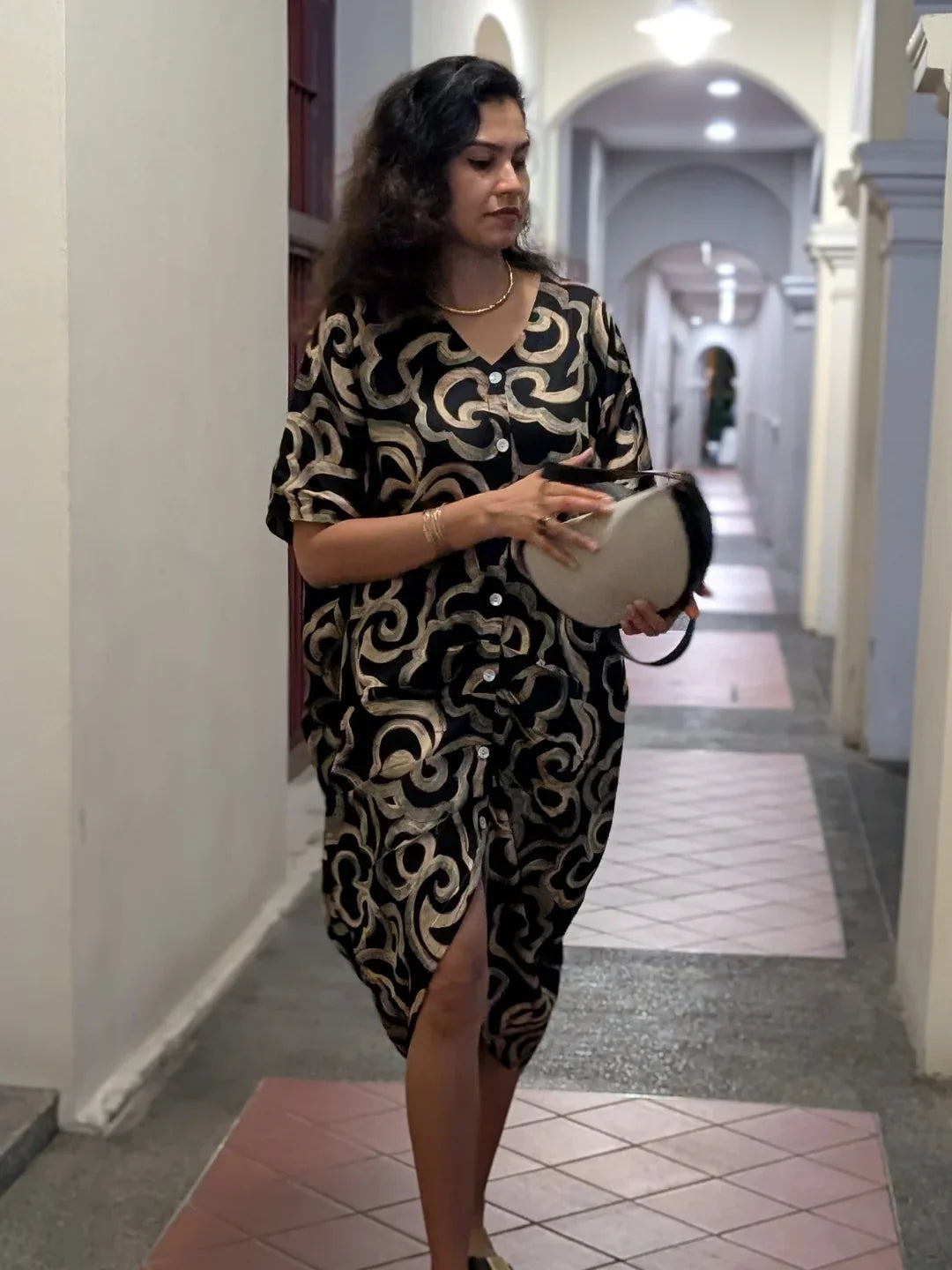 NIMBU | Mira Noir Black Women Ruched Kaftan In Cotton