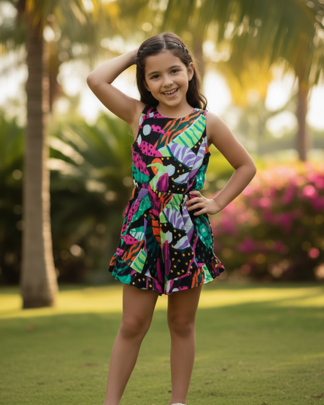 NIMBU | Moana Starry Night Girls Playsuit in Cotton in Black