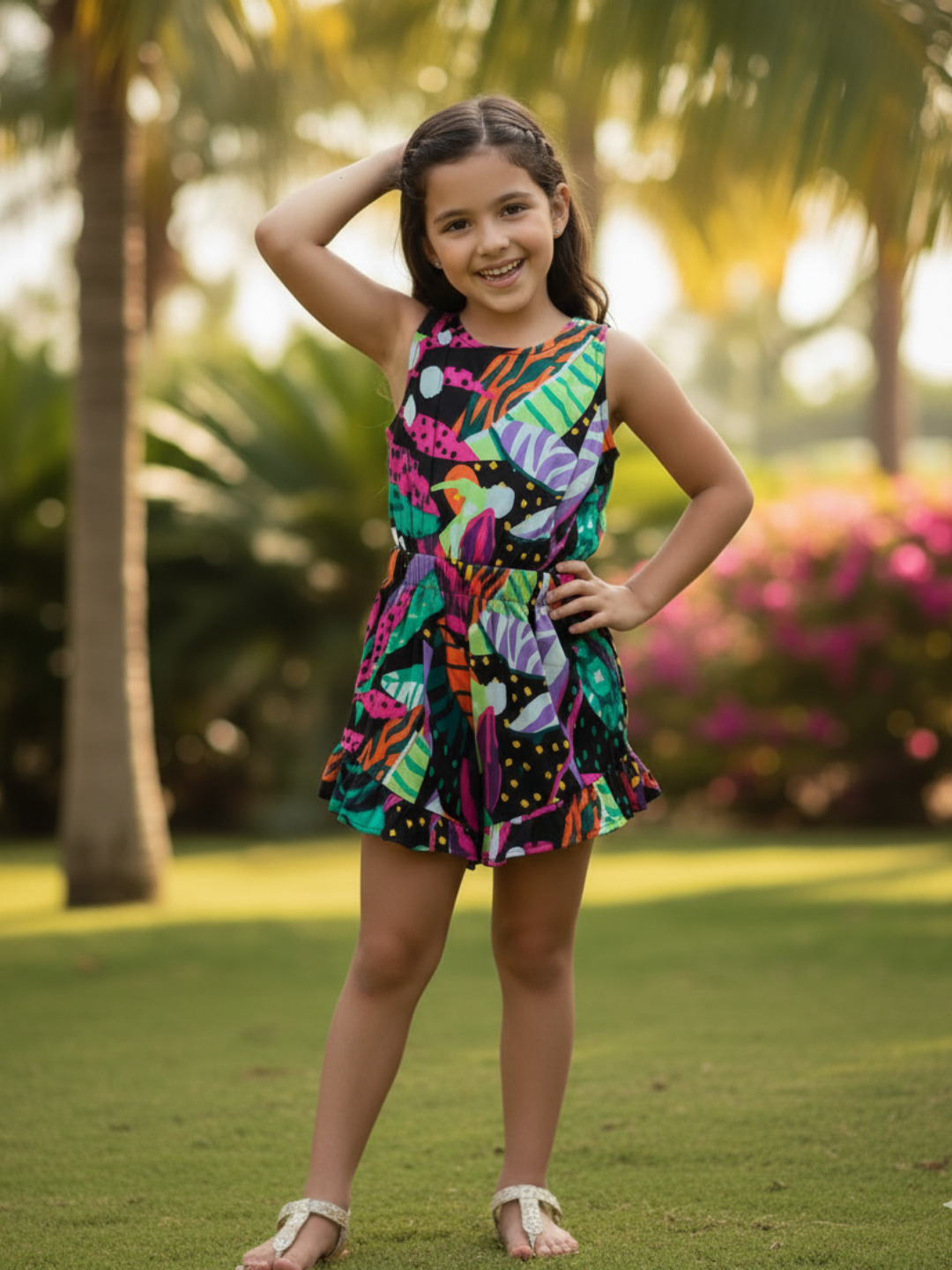 NIMBU | Moana Starry Night Girls Playsuit in Cotton in Black