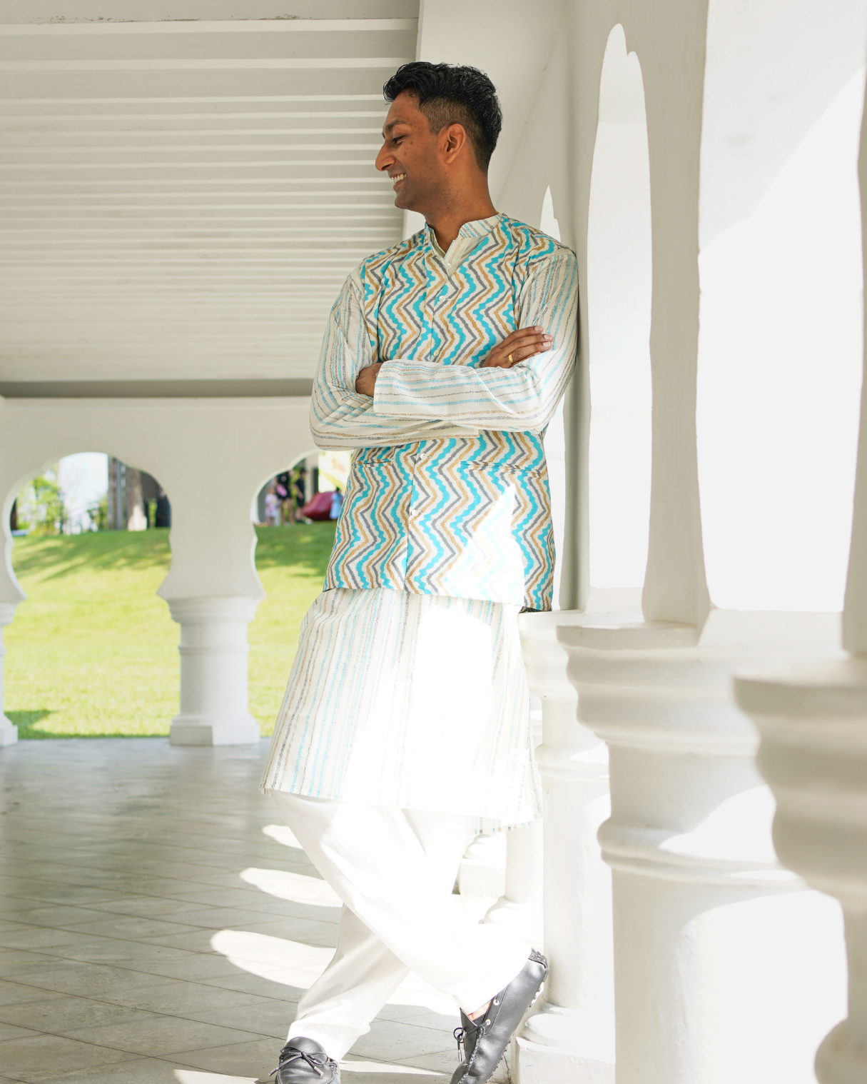 NIMBU | Gul Blue Men's Kurta Pajama Jacket Set In Cotton