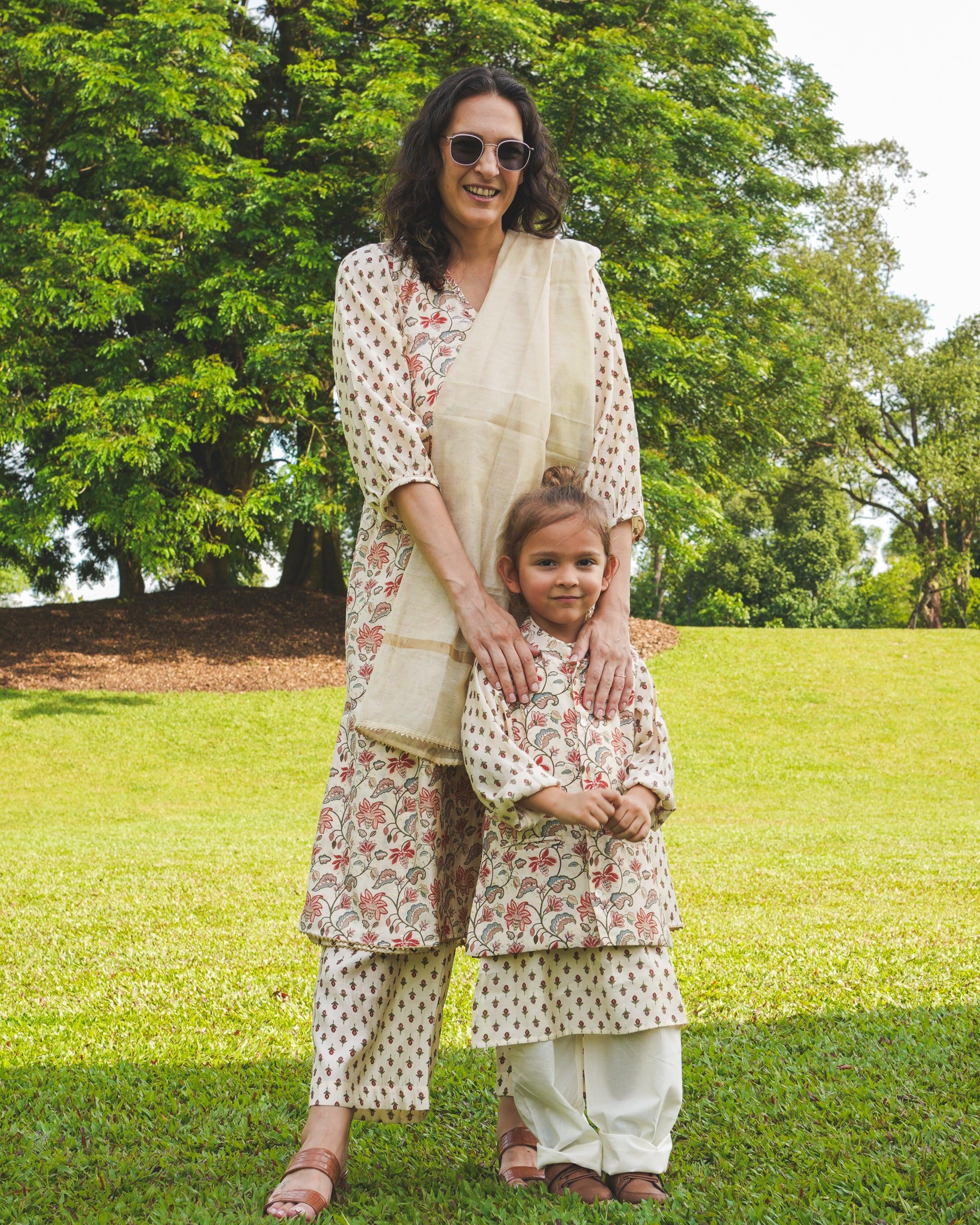 NIMBU | Nia Boys Kurta Pajama Jacket Set In Muslin Cotton