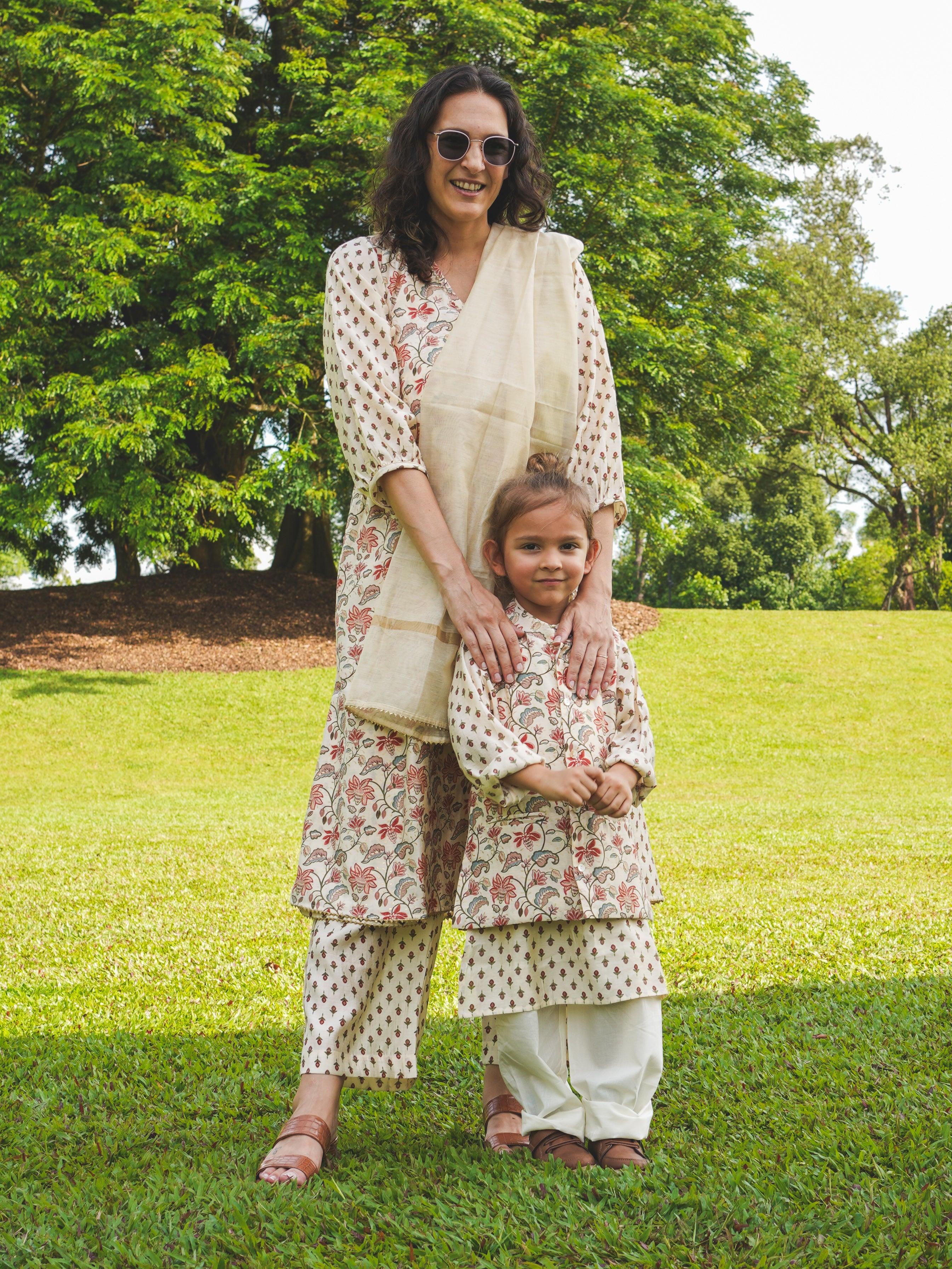 NIMBU | Nia Boys Kurta Pajama Jacket Set In Muslin Cotton