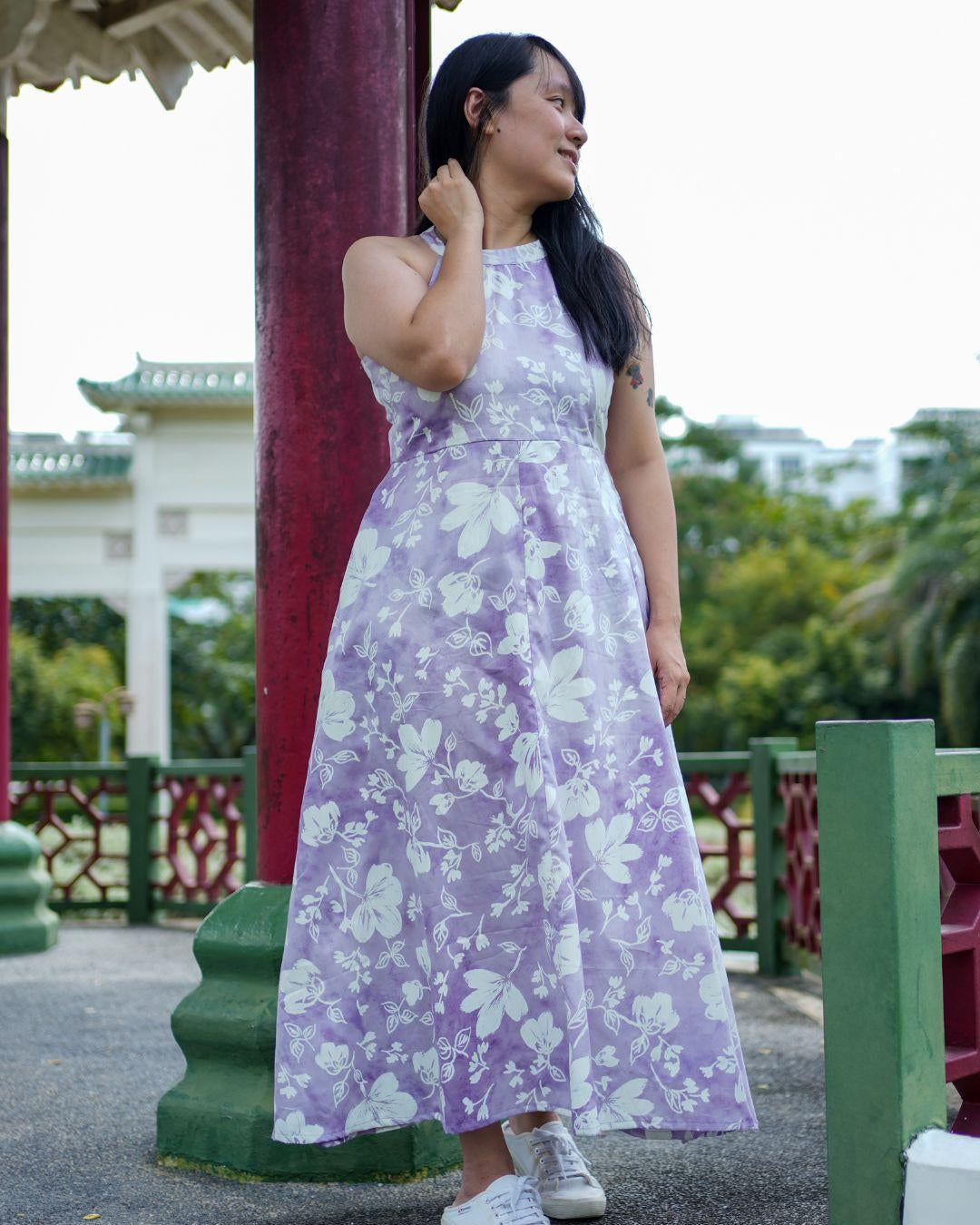 NIMBU | Eden Lavender Purple Women's Long Halter Dress in Muslin Cotton