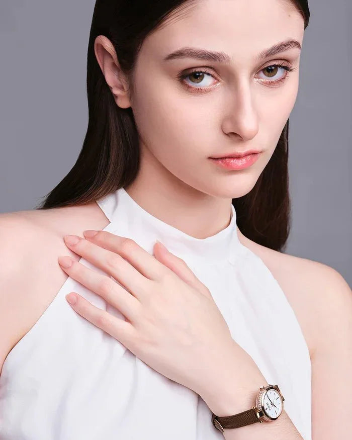 BLACK BY BLUE BRAVE | THCN T· I Mother-of-Pearl Dial Brown Leather Strap Watch