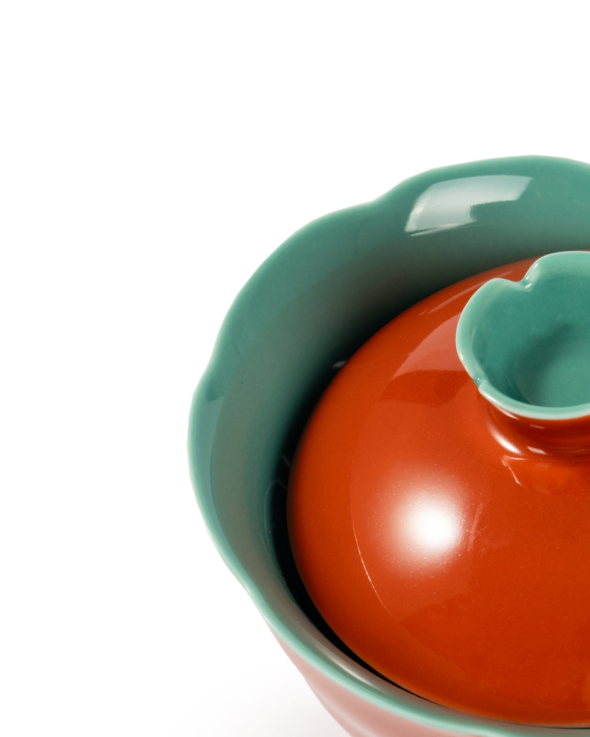 CRAFILAB | Brick Red & Turquoise Tall Fluted Lidded Bowl