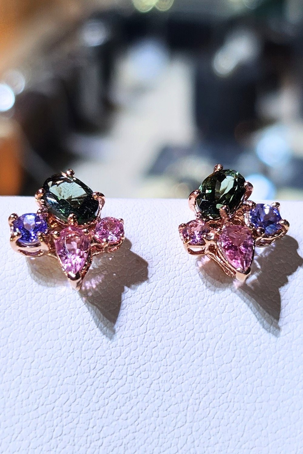 CREATIVE JEWELLERY STUDIO | Pink & Green Tourmaline, Tanzanite & Citrine, Rose Gold Plated Silver Earrings by Blissadora