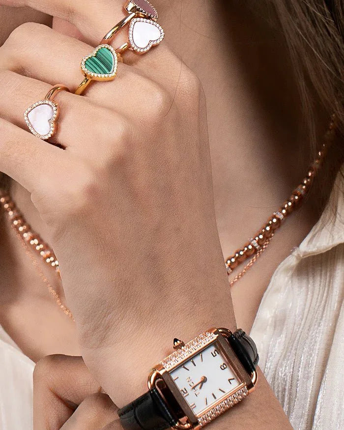 BLACK BY BLUE BRAVE | THCN Hยท II Eggshell White Dial Black Leather Strap Watch | Rose Gold