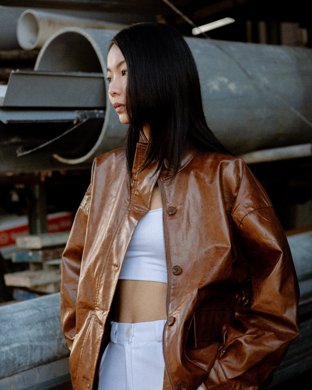 SAERO COLLECTIVE | Ryu Oversized Lacquer Jacket | Pecan Brown