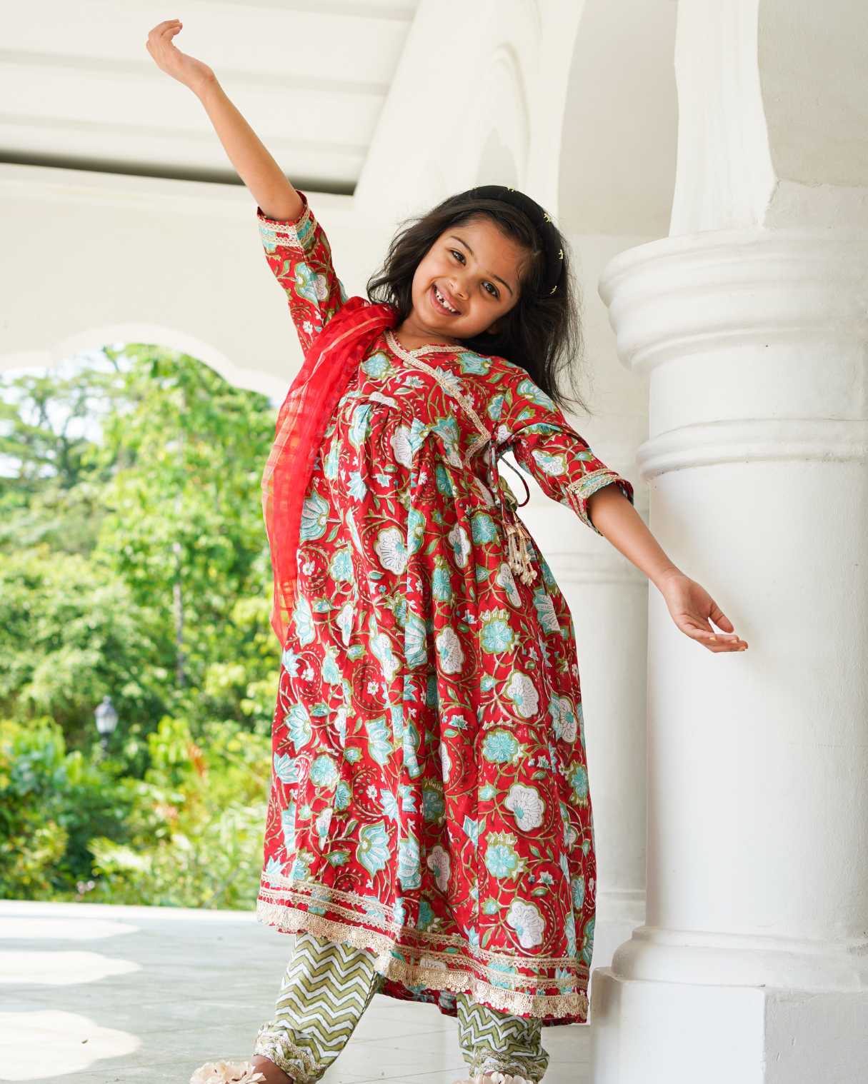 NIMBU | Reet Red Angarkha Anarkali With Pants