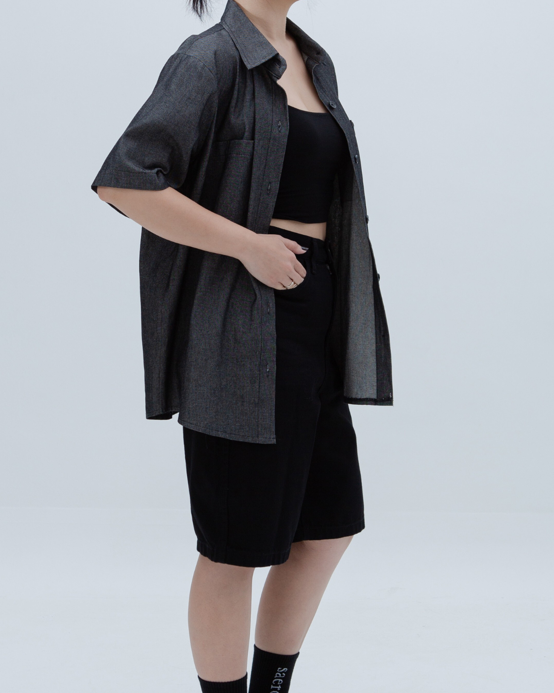 SAERO COLLECTIVE | Denim Short Sleeve Shirt | Black