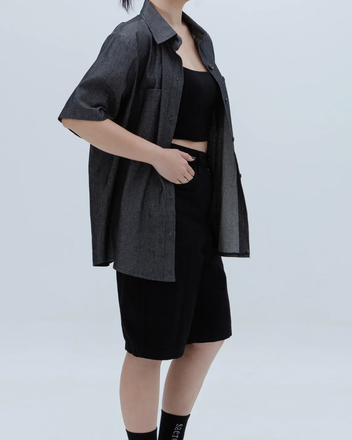 SAERO COLLECTIVE | Denim Short Sleeve Shirt | Black