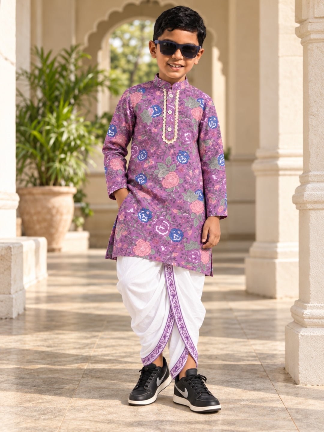 NIMBU | Sheena Mauve Boys Kurta Dhoti