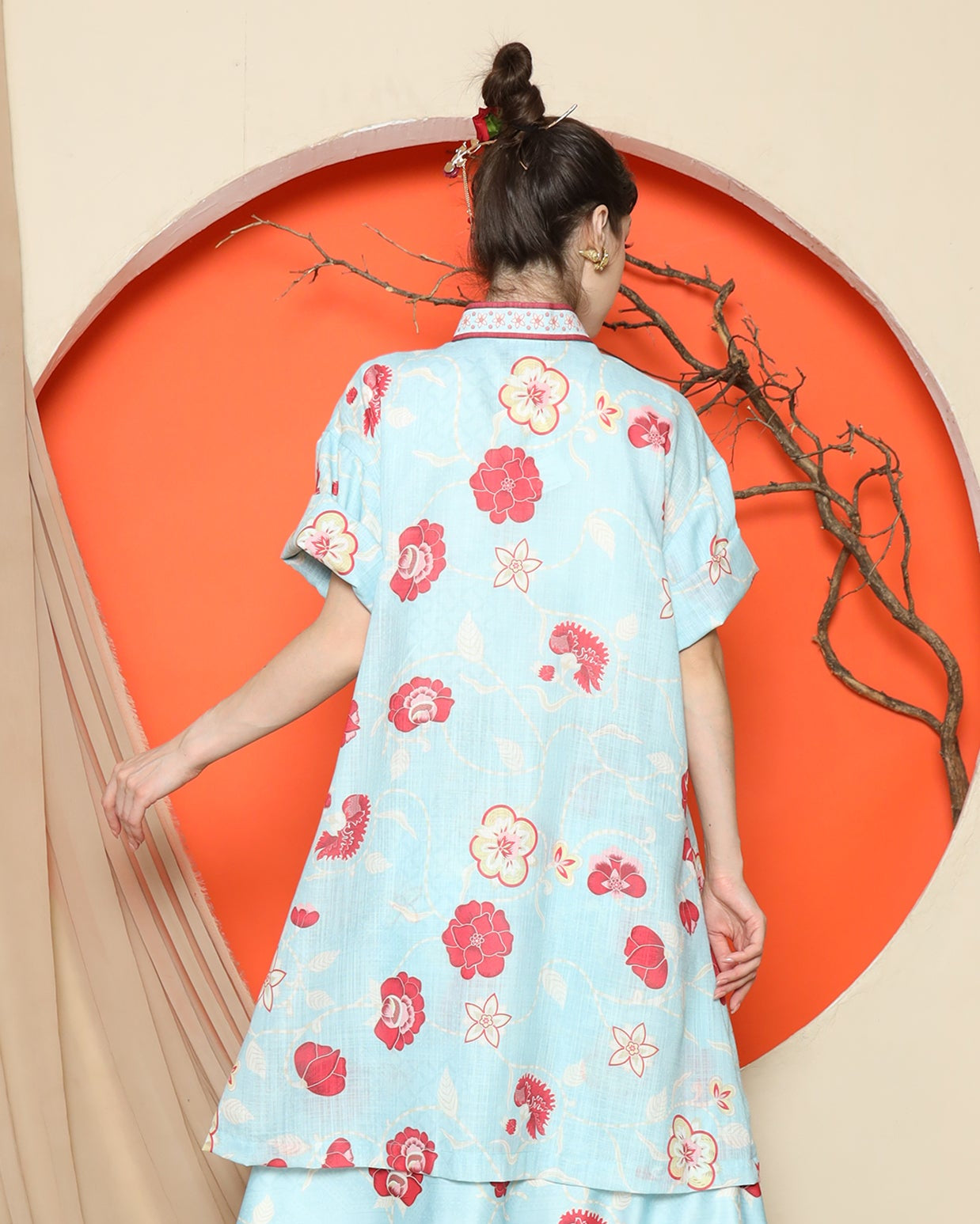 KANZI COLLECTION | Blue Floral Cheongsam Skirt Set