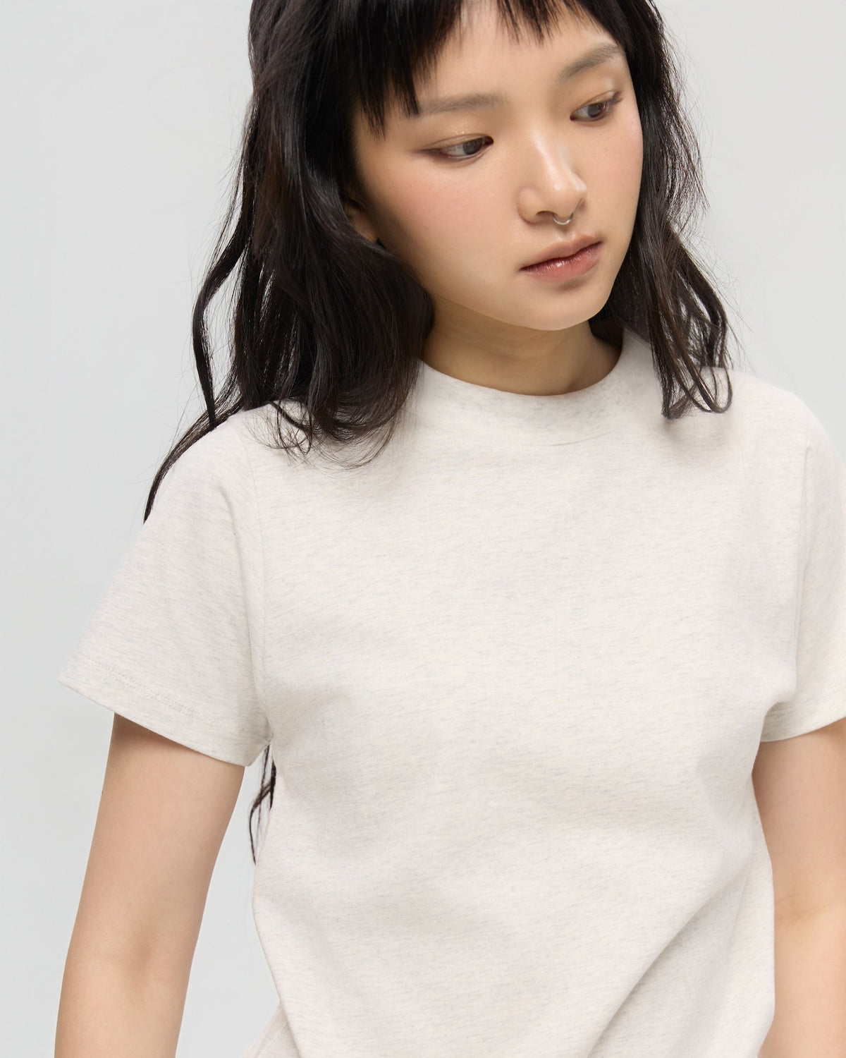 3EIGHTH | Mock Neck Tee in Grey Marl