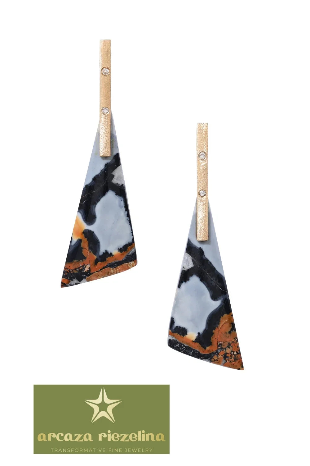 CREATIVE JEWELLERY STUDIO | 18k Gold Gold, Diamond & Picture Jasper "Talisman" Earrings by Arcaza Riezelina