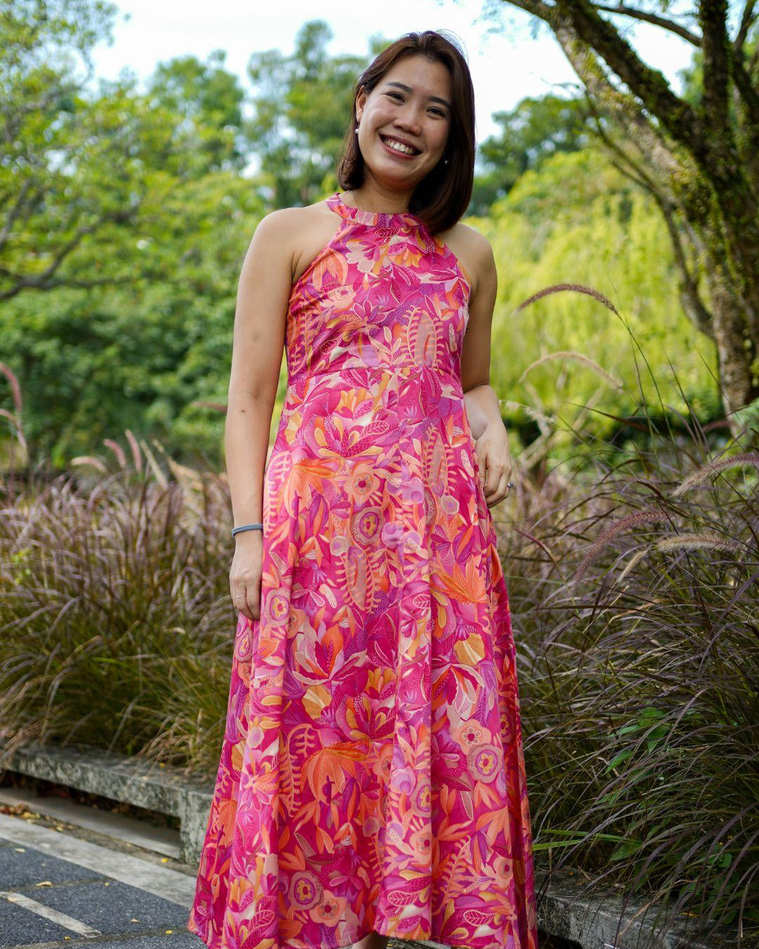 NIMBU | Eden Hot Pink Women's Long Halter in Muslin Cotton