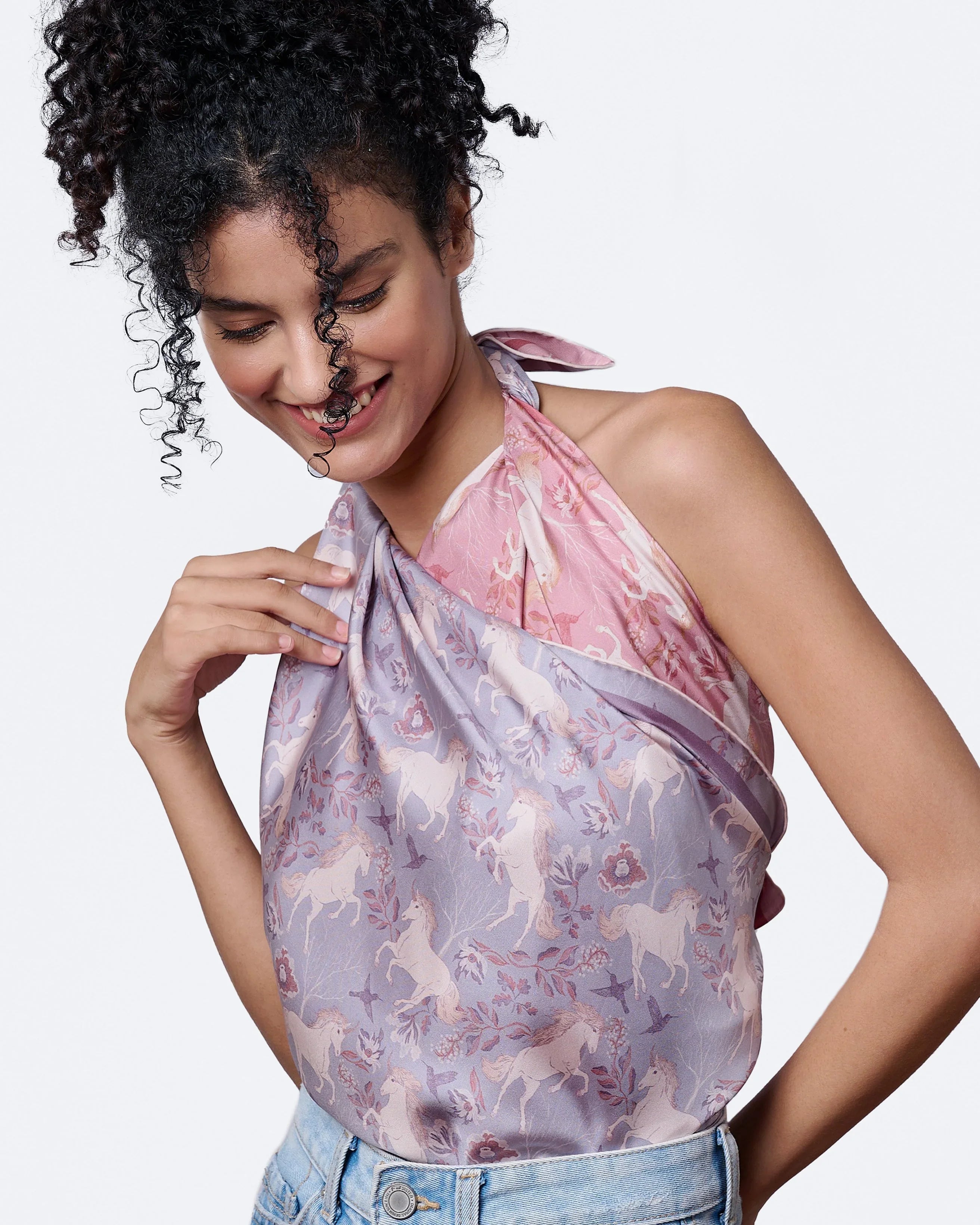 STUDIO QILING | Unicorn Spring Magic Double Side Silk Scarf 100