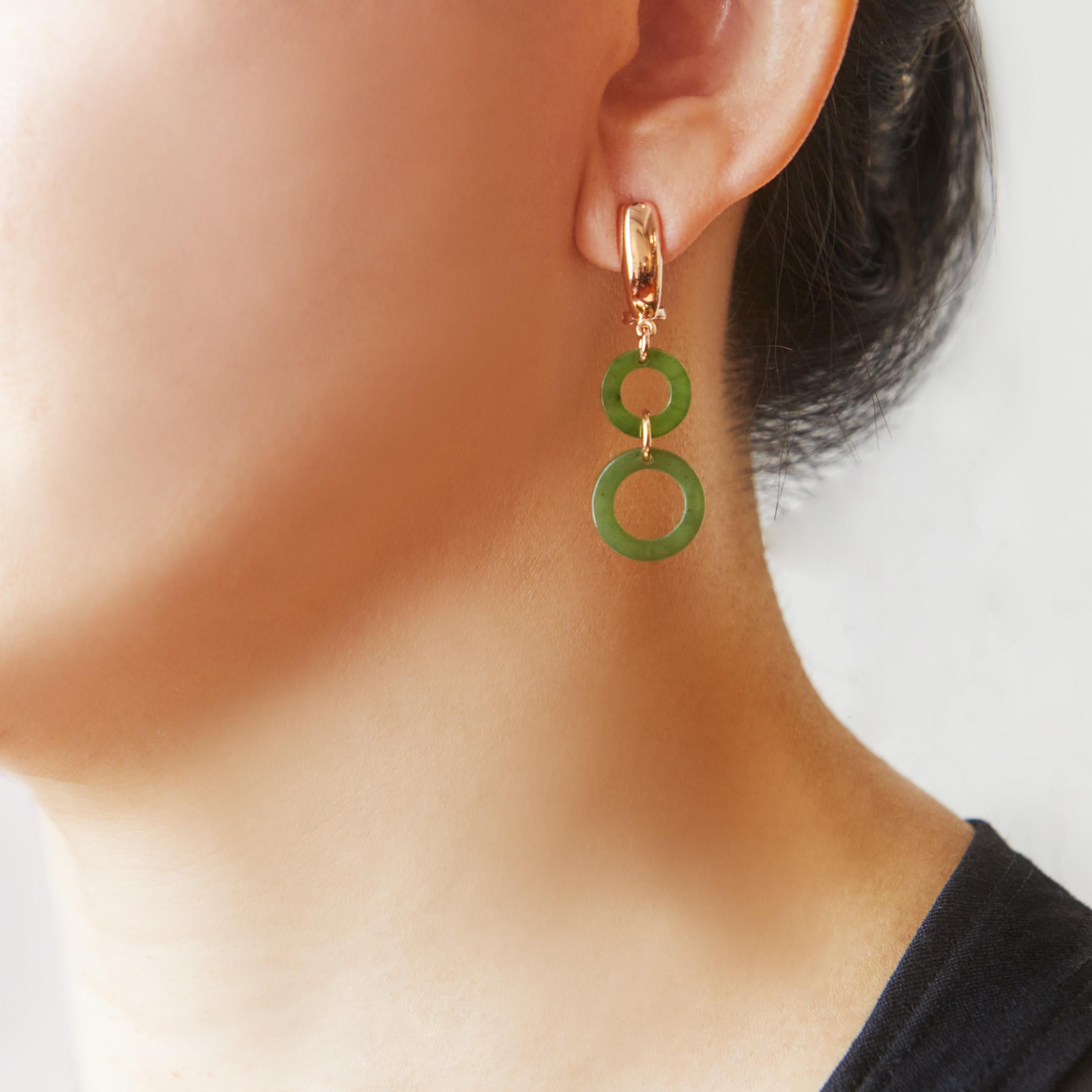 MARILYN TAN JEWELLERY | Nephrite Green Jade Lucky 8 Clip and Post Earrings