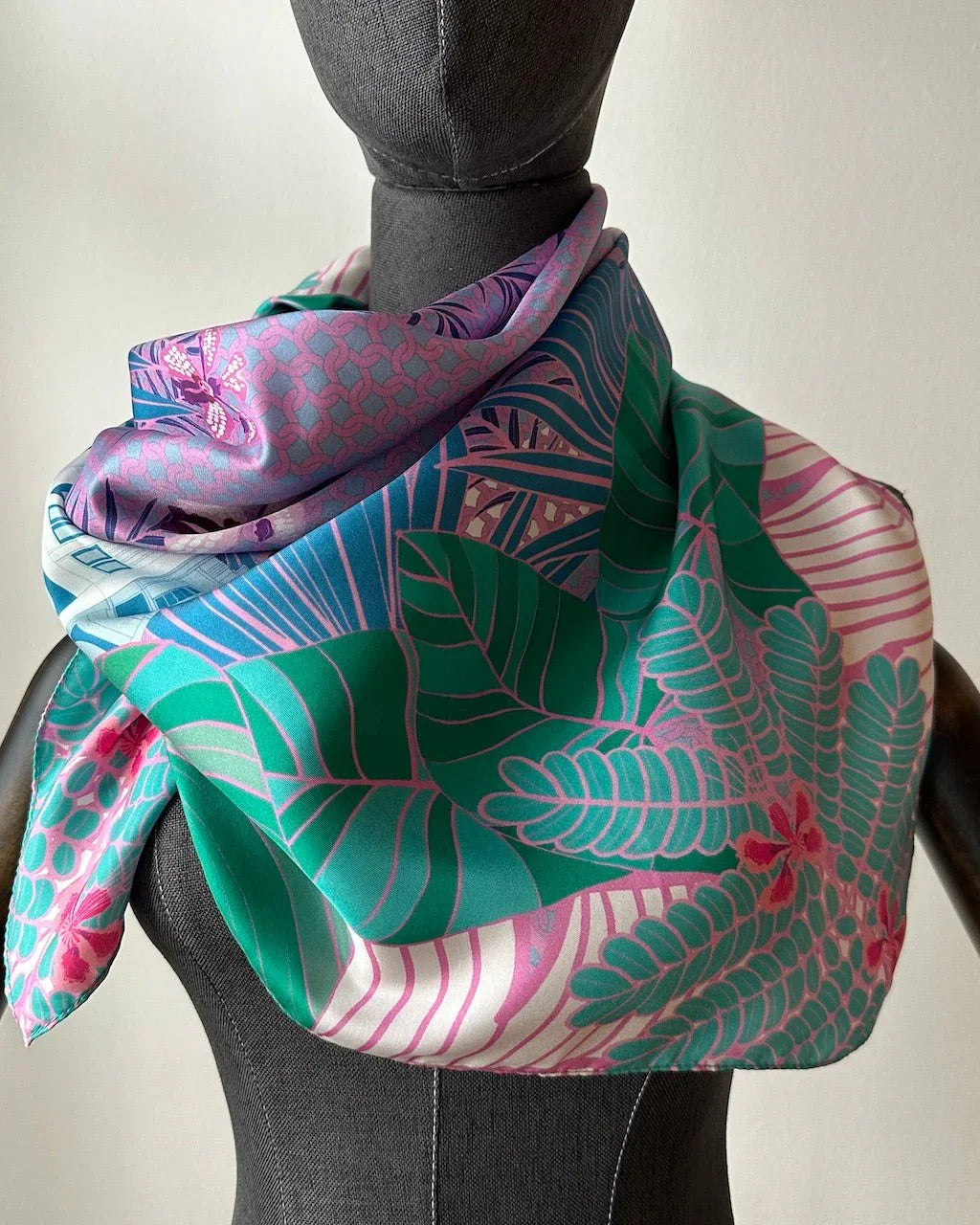 BINARY STYLE | Tropical Art Deco Silk Square Scarf 87x87cm
