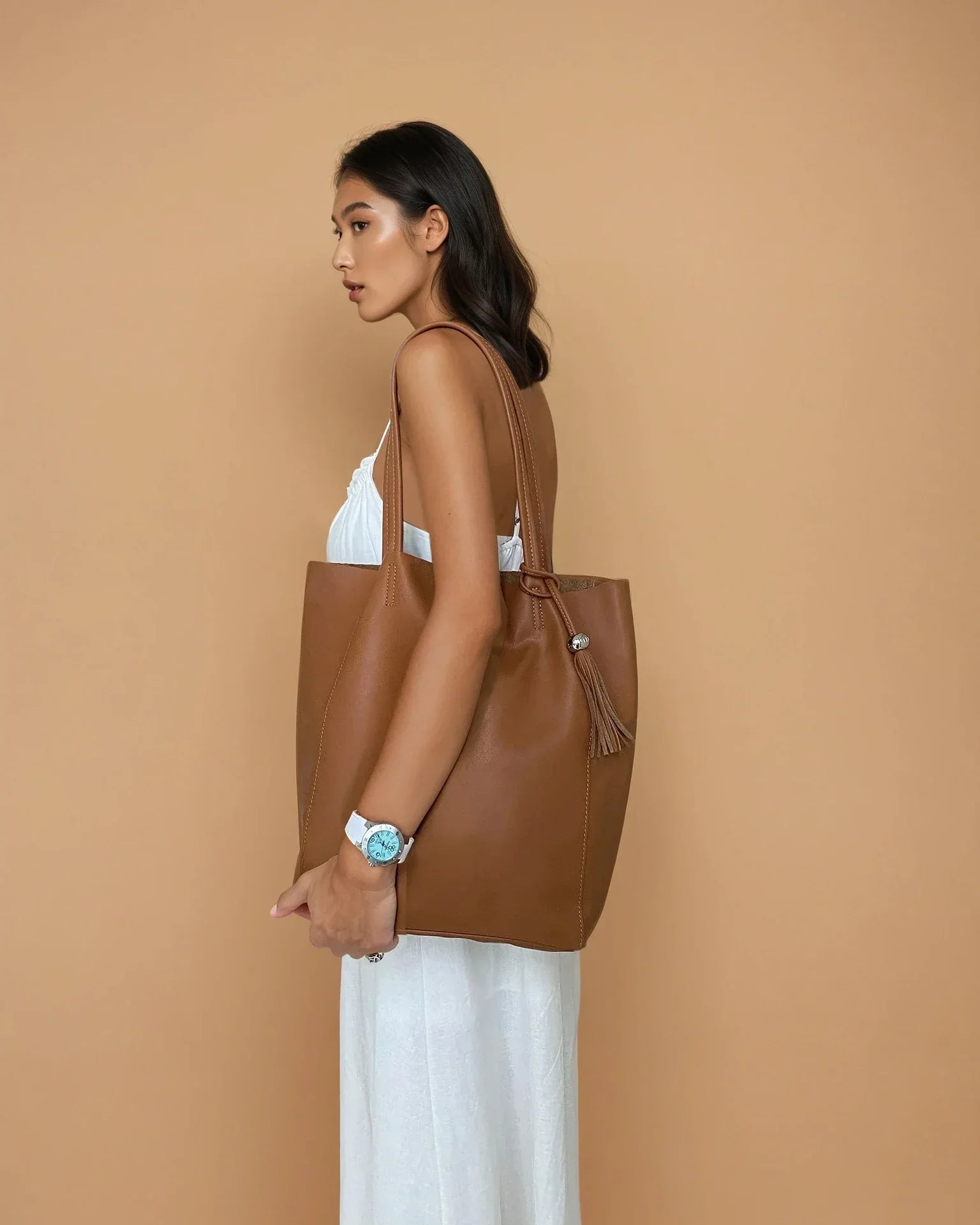 DESTI SAINT | Italian Leather Shopper - Chestnut