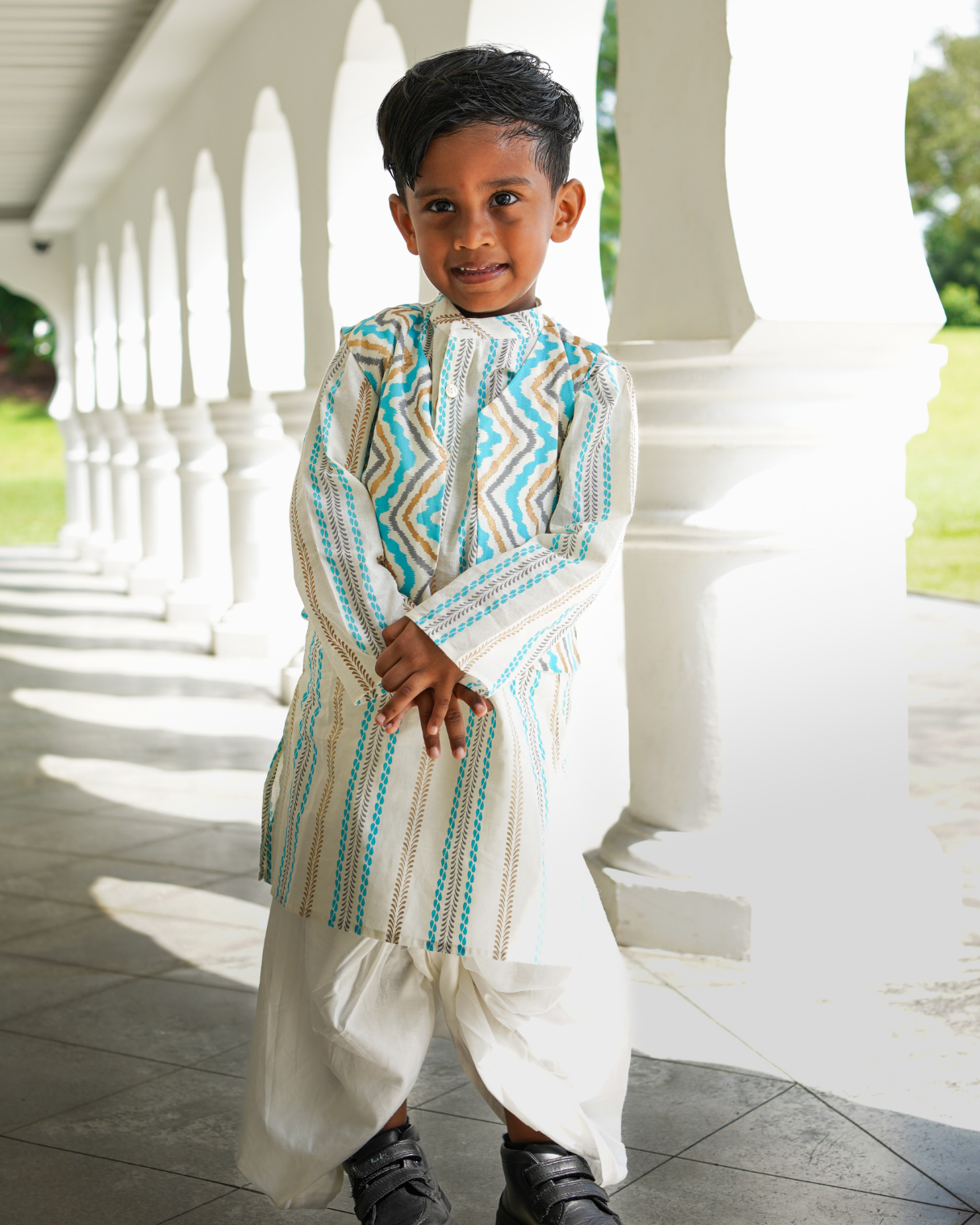 NIMBU | Gul Blue Boys Kurta Dhoti Jacket In Cotton