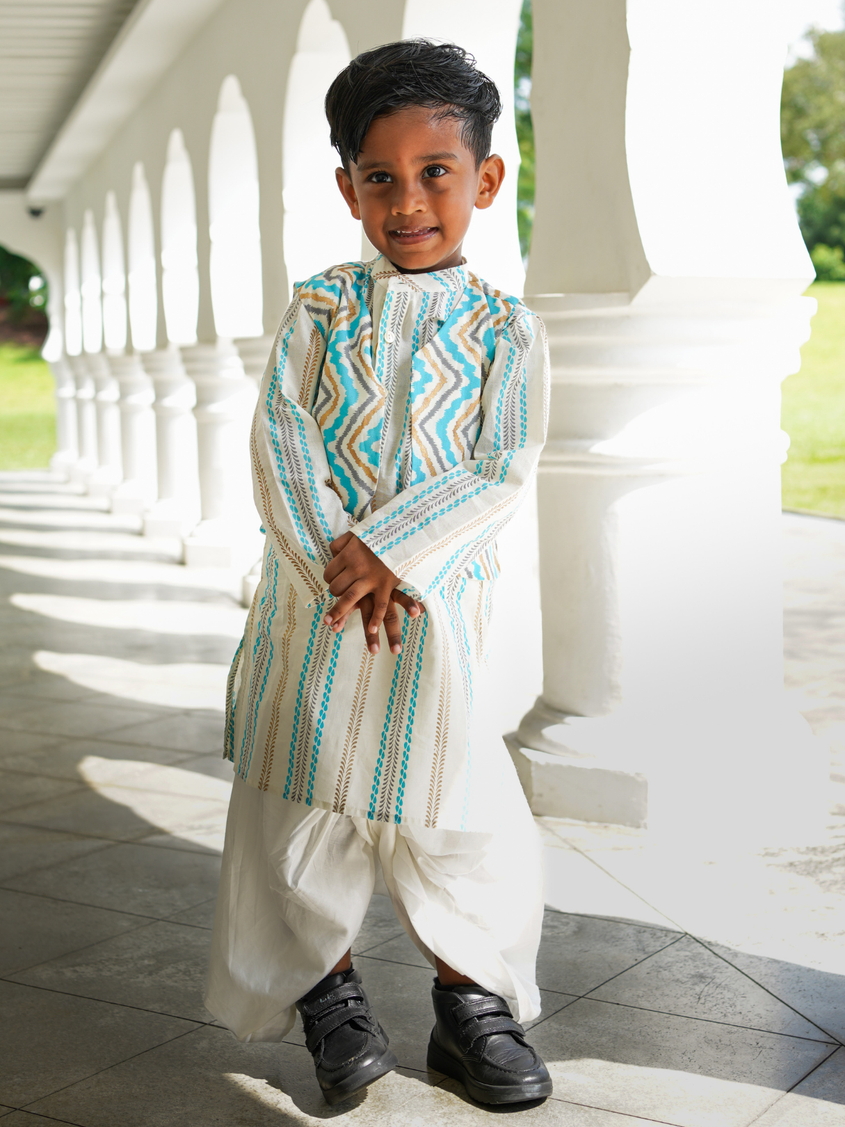 NIMBU | Gul Blue Boys Kurta Dhoti Jacket In Cotton