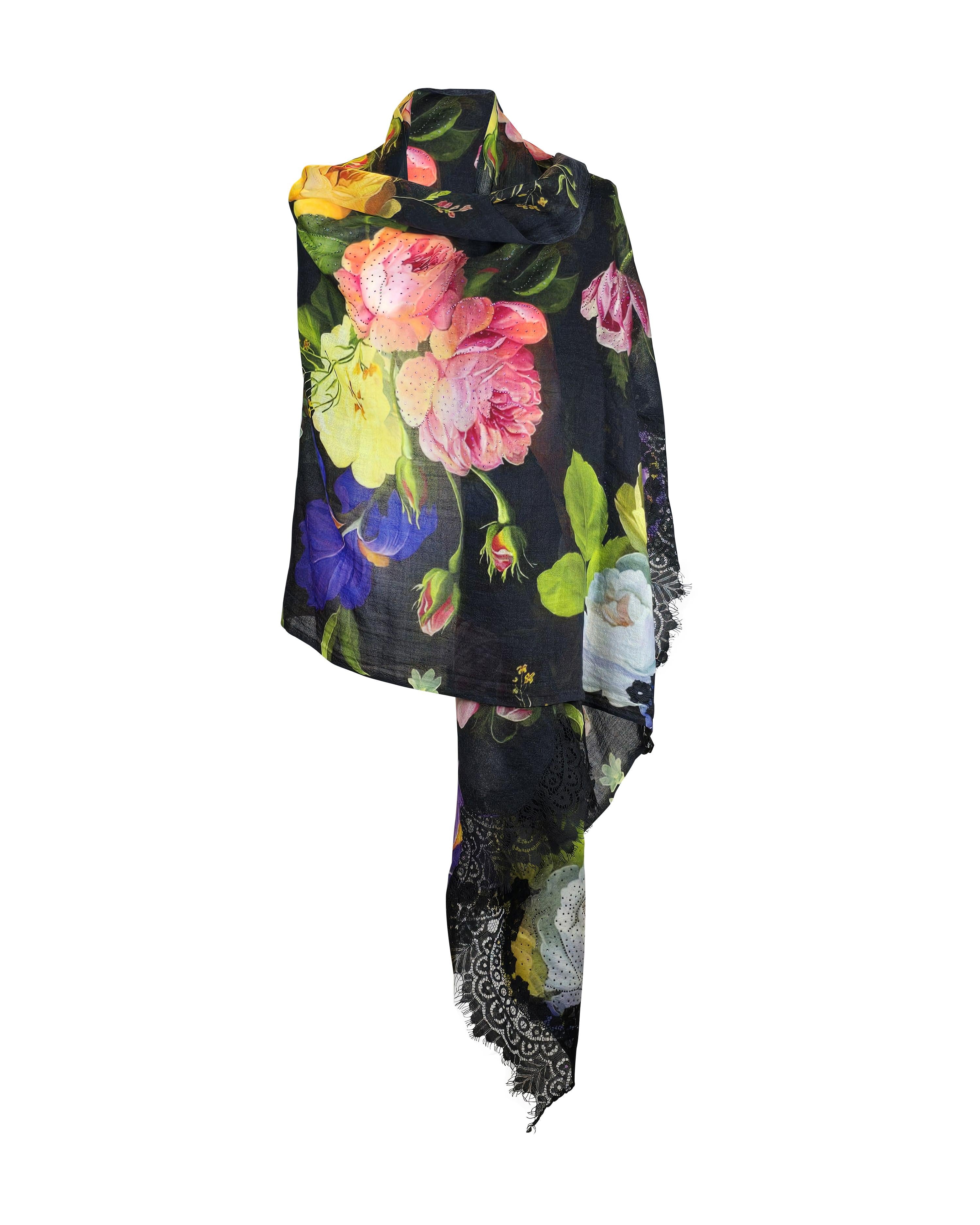 QUEENMARK | AN Printed Shawl 2024 Assorted Black Color Flower