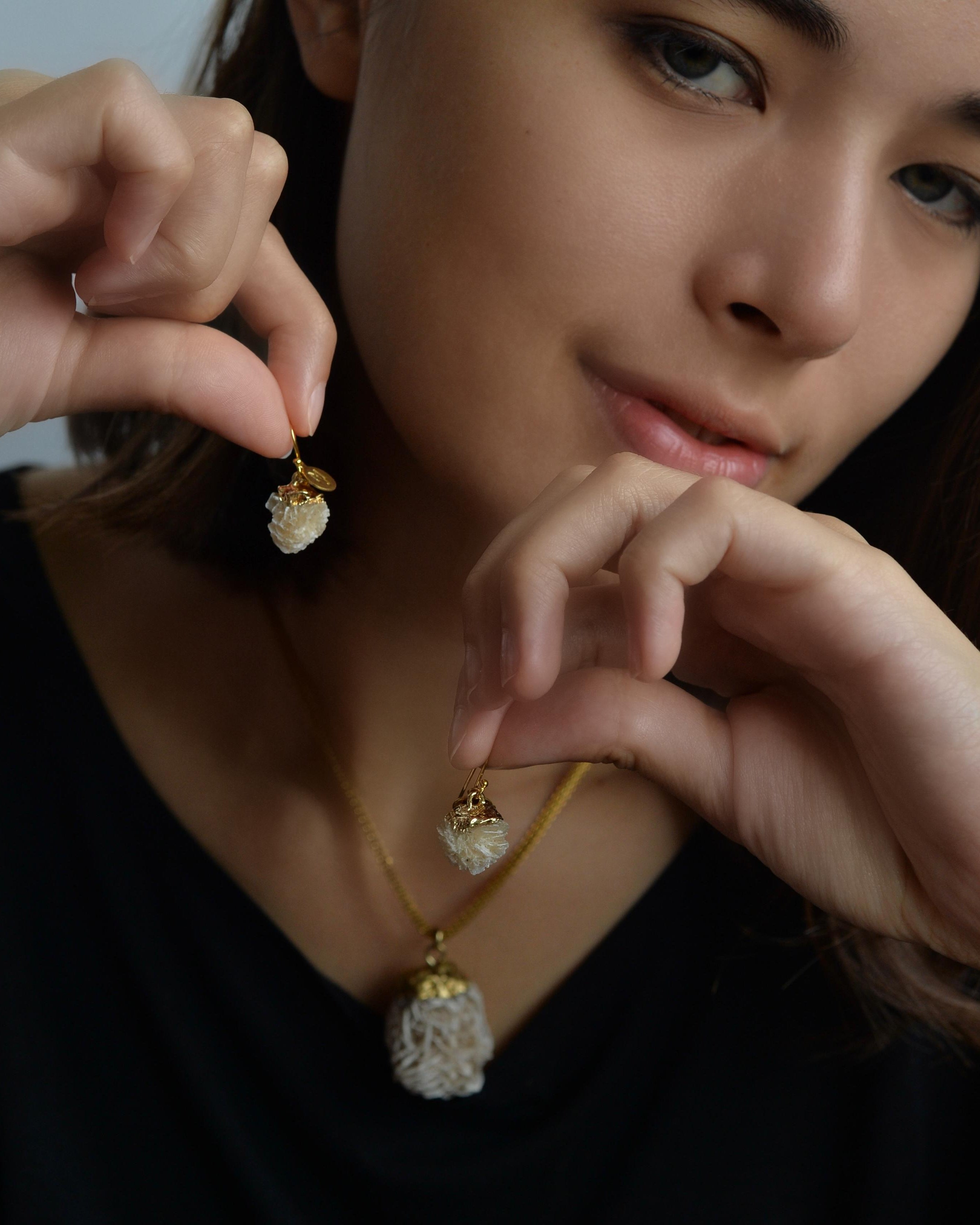 MARILYN TAN JEWELLERY | Beige Mini Desert Rose Gold Hook Earrings