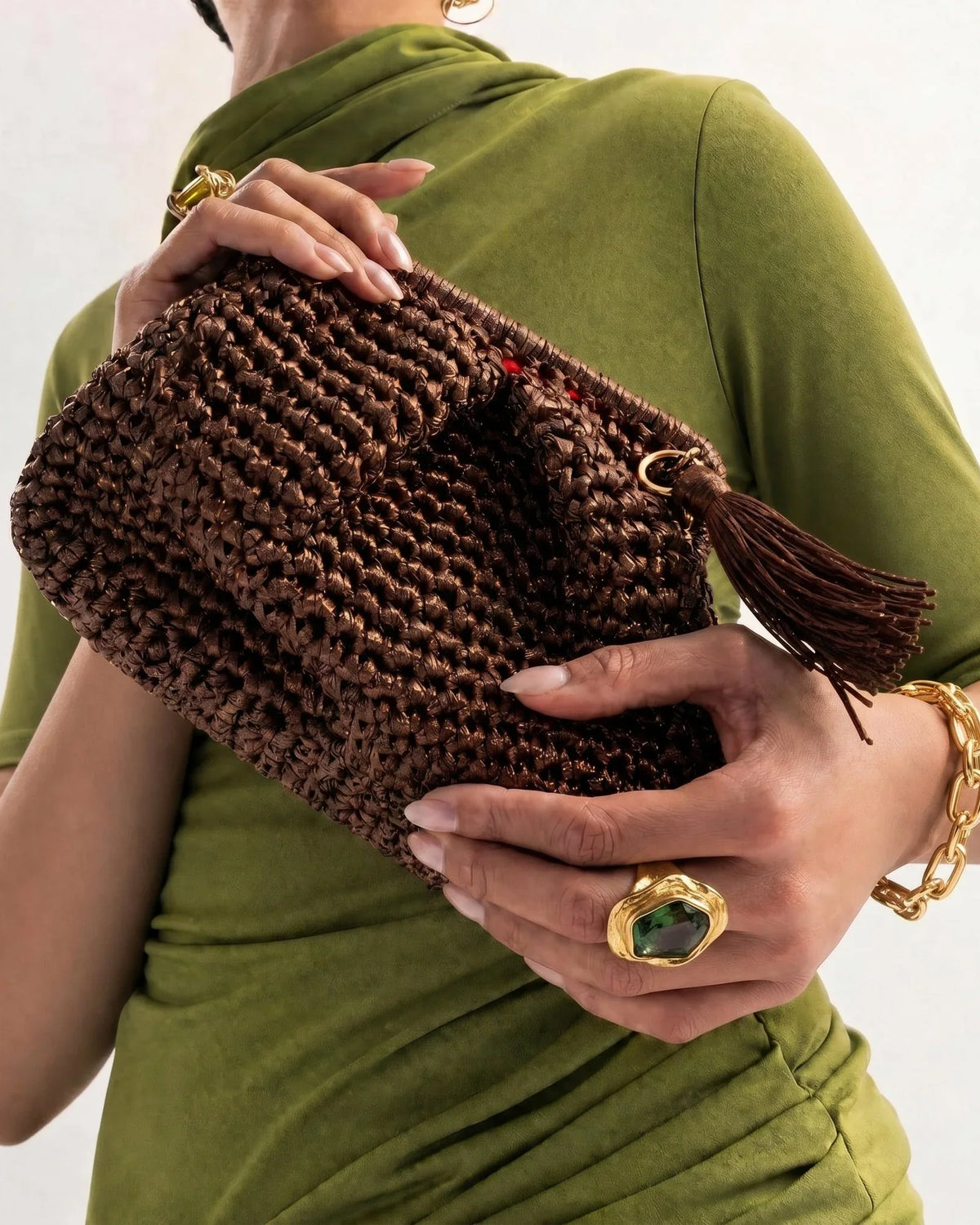 DESTI SAINT | Metallic Weave Small Clutch | Bronze