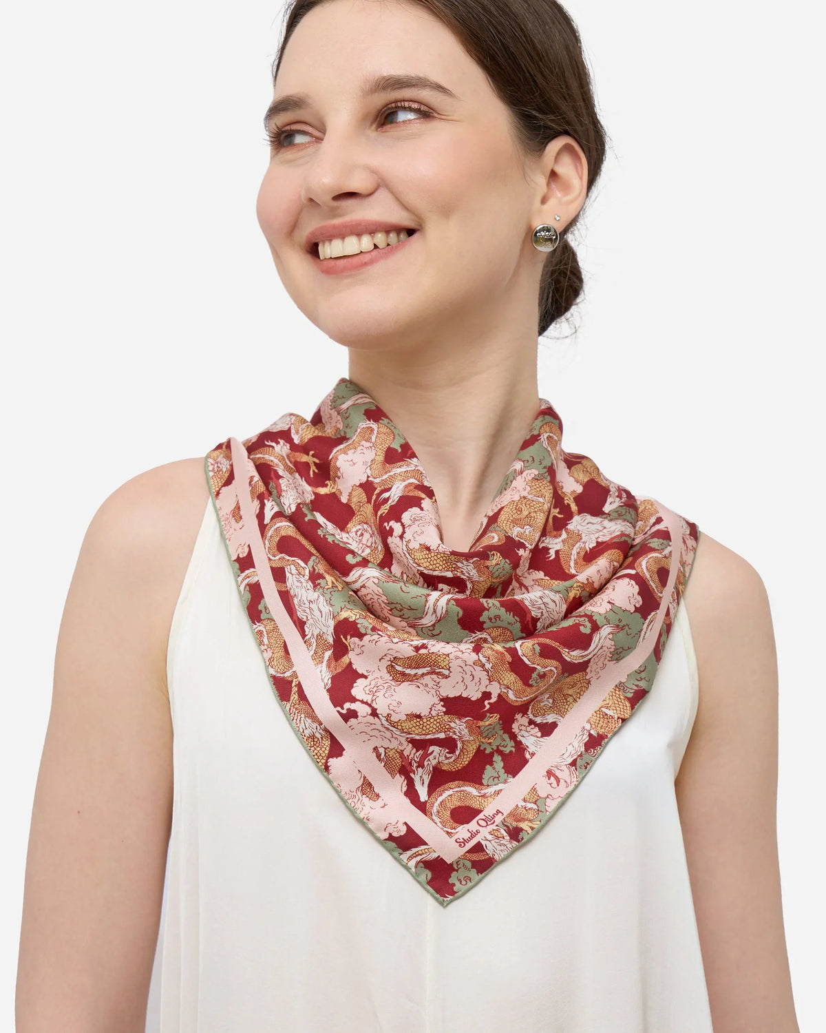 STUDIO QILING | Dragon Scarlet Indigo Double Side Silk Scarf 65