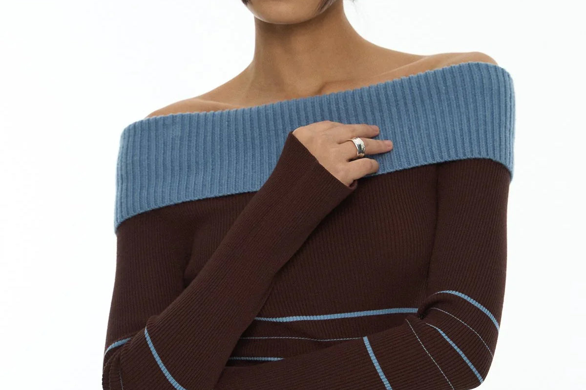 DRESSINGPAULA | Back Bow Off Shoulder Knit Top