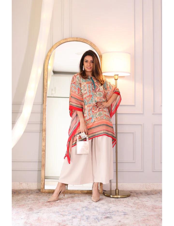 JINDER'S | Beige & Orange Kaftan