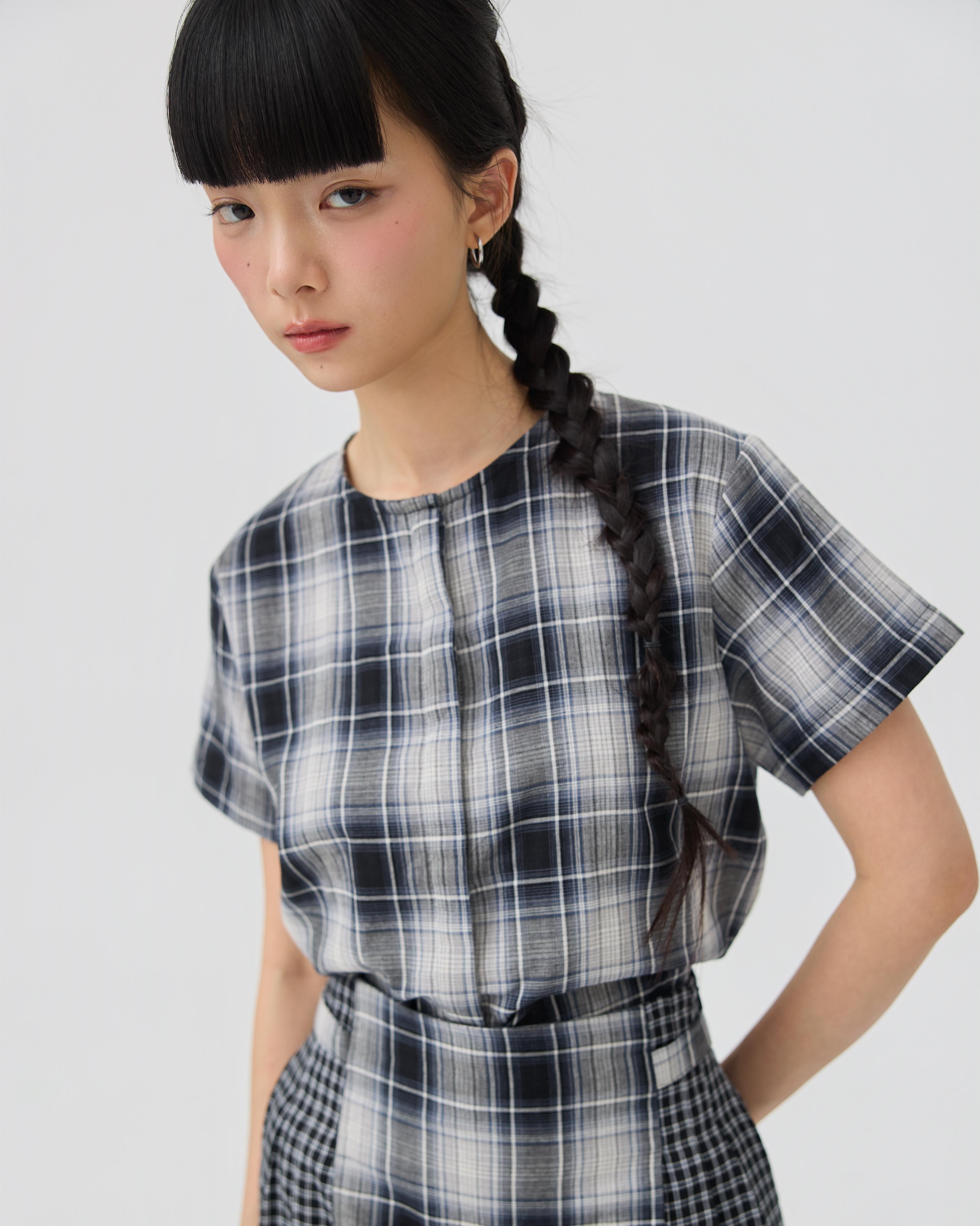 3EIGHTH | Nimai 2-Way Scarf Top in Black Tartan Gauze